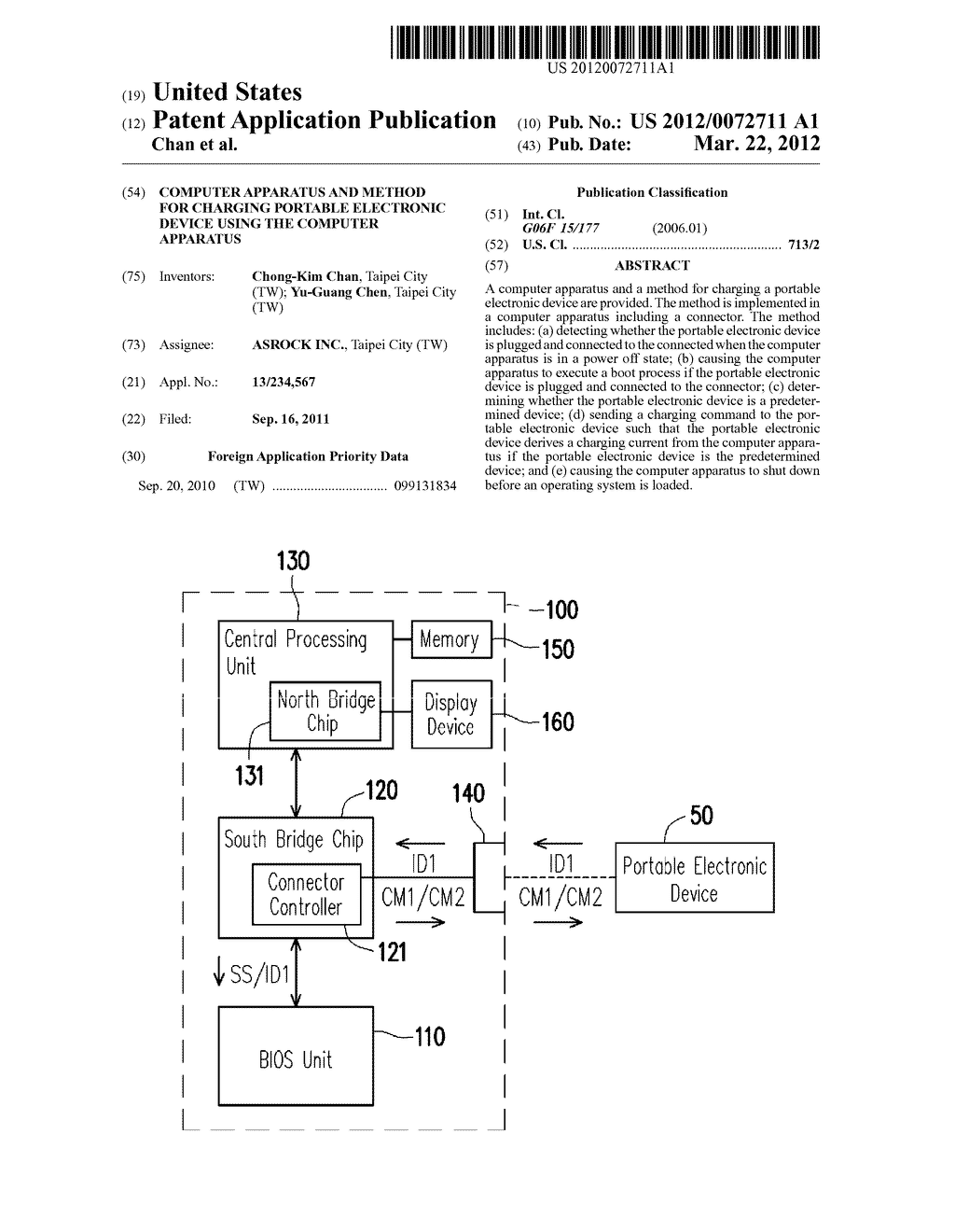 Computer Apparatus and Method for Charging Portable Electronic Device     Using the Computer Apparatus - diagram, schematic, and image 01