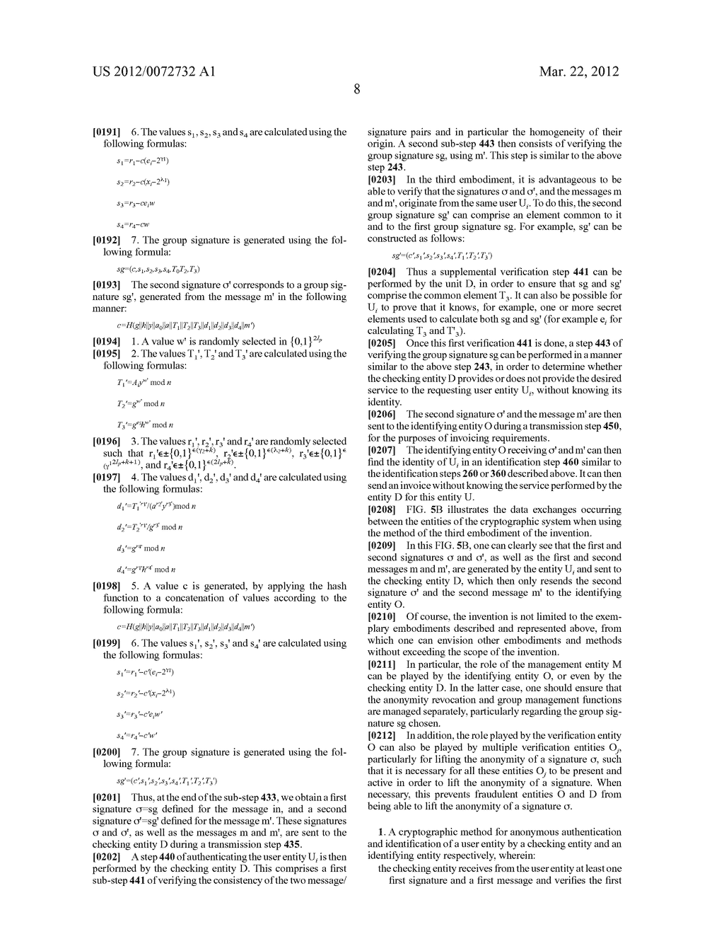   CRYPTOGRAPHIC METHOD FOR ANONYMOUS AUTHENTICATION AND SEPARATE     IDENTIFICATION OF A USER - diagram, schematic, and image 16