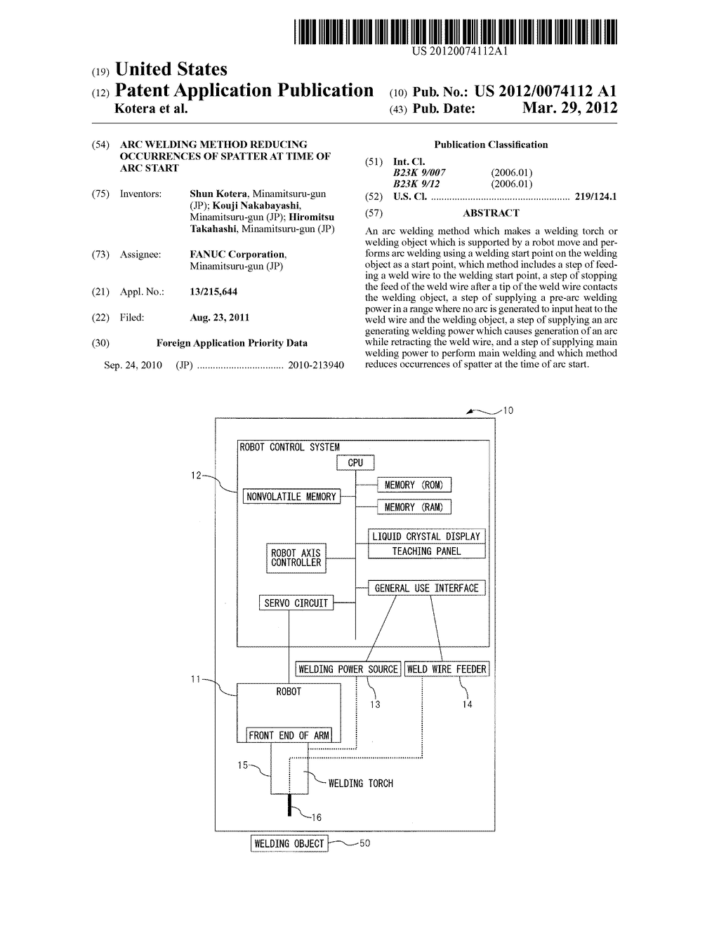 ARC WELDING METHOD REDUCING OCCURRENCES OF SPATTER AT TIME OF ARC START - diagram, schematic, and image 01