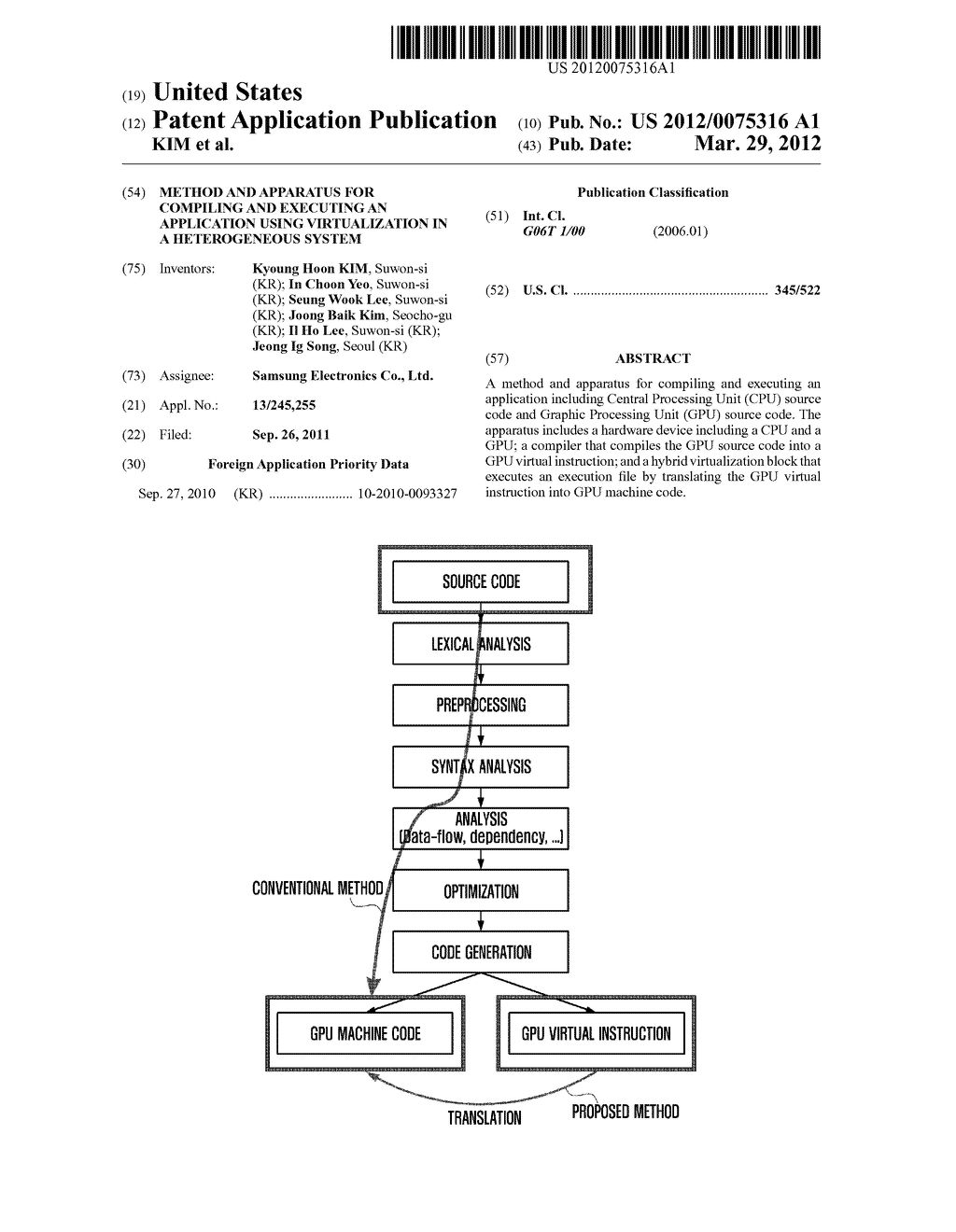METHOD AND APPARATUS FOR COMPILING AND EXECUTING AN APPLICATION USING     VIRTUALIZATION IN A HETEROGENEOUS SYSTEM - diagram, schematic, and image 01