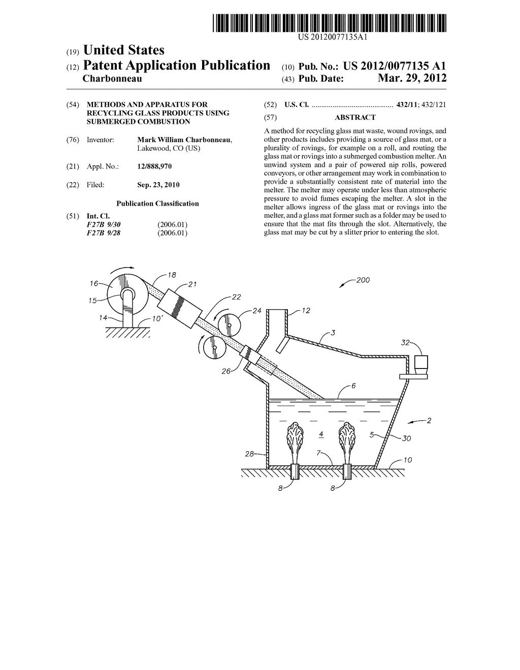 METHODS AND APPARATUS FOR RECYCLING GLASS PRODUCTS USING SUBMERGED     COMBUSTION - diagram, schematic, and image 01