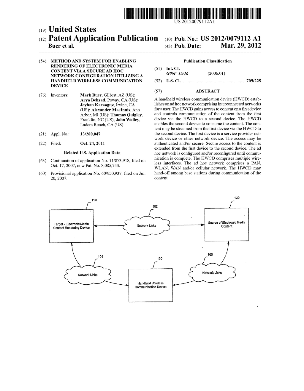 Method And System For Enabling Rendering Of Electronic Media Content Via A     Secure Ad Hoc Network Configuration Utilizing A Handheld Wireless     Communication Device - diagram, schematic, and image 01