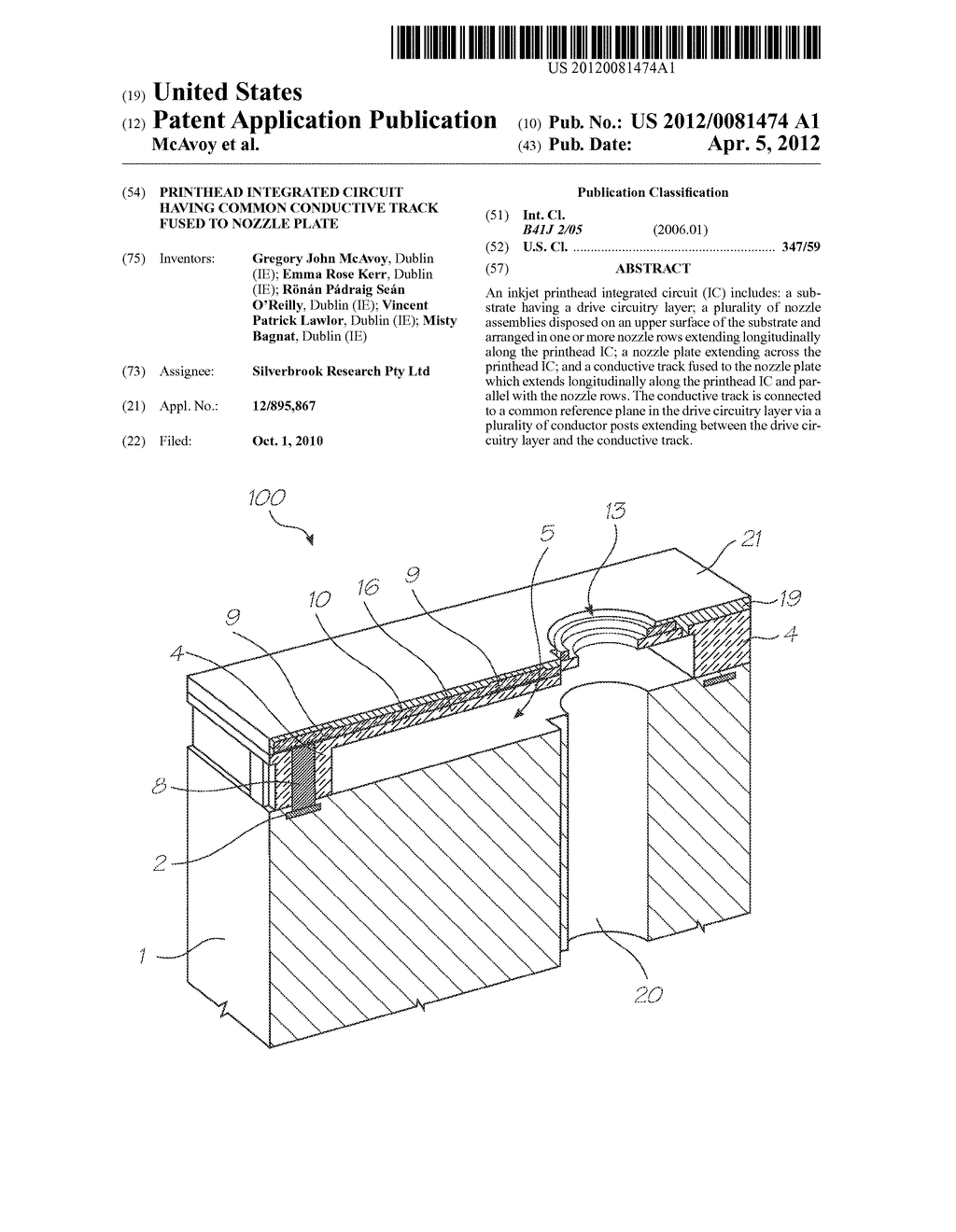 PRINTHEAD INTEGRATED CIRCUIT HAVING COMMON CONDUCTIVE TRACK FUSED TO     NOZZLE PLATE - diagram, schematic, and image 01