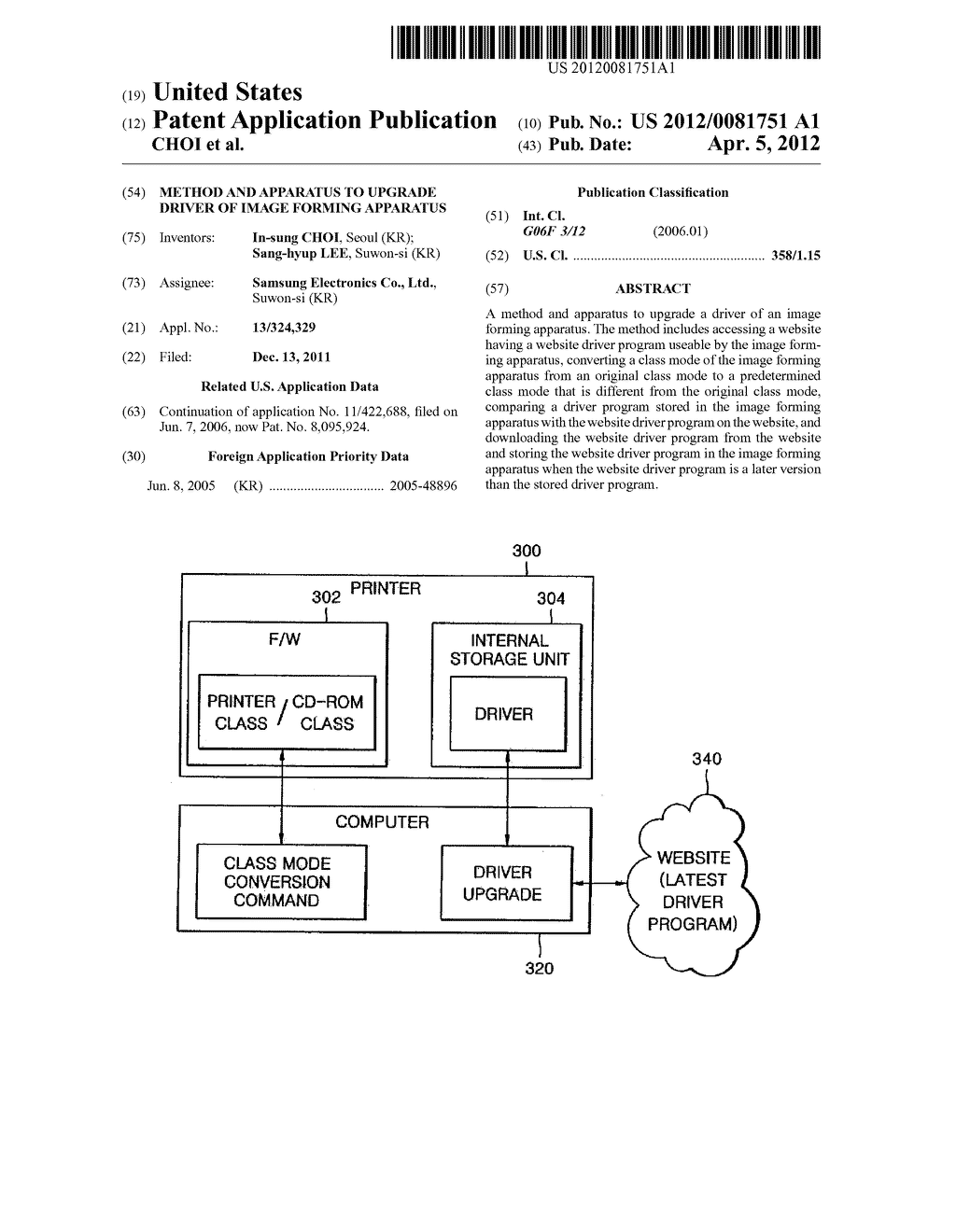 METHOD AND APPARATUS TO UPGRADE DRIVER OF IMAGE FORMING APPARATUS - diagram, schematic, and image 01