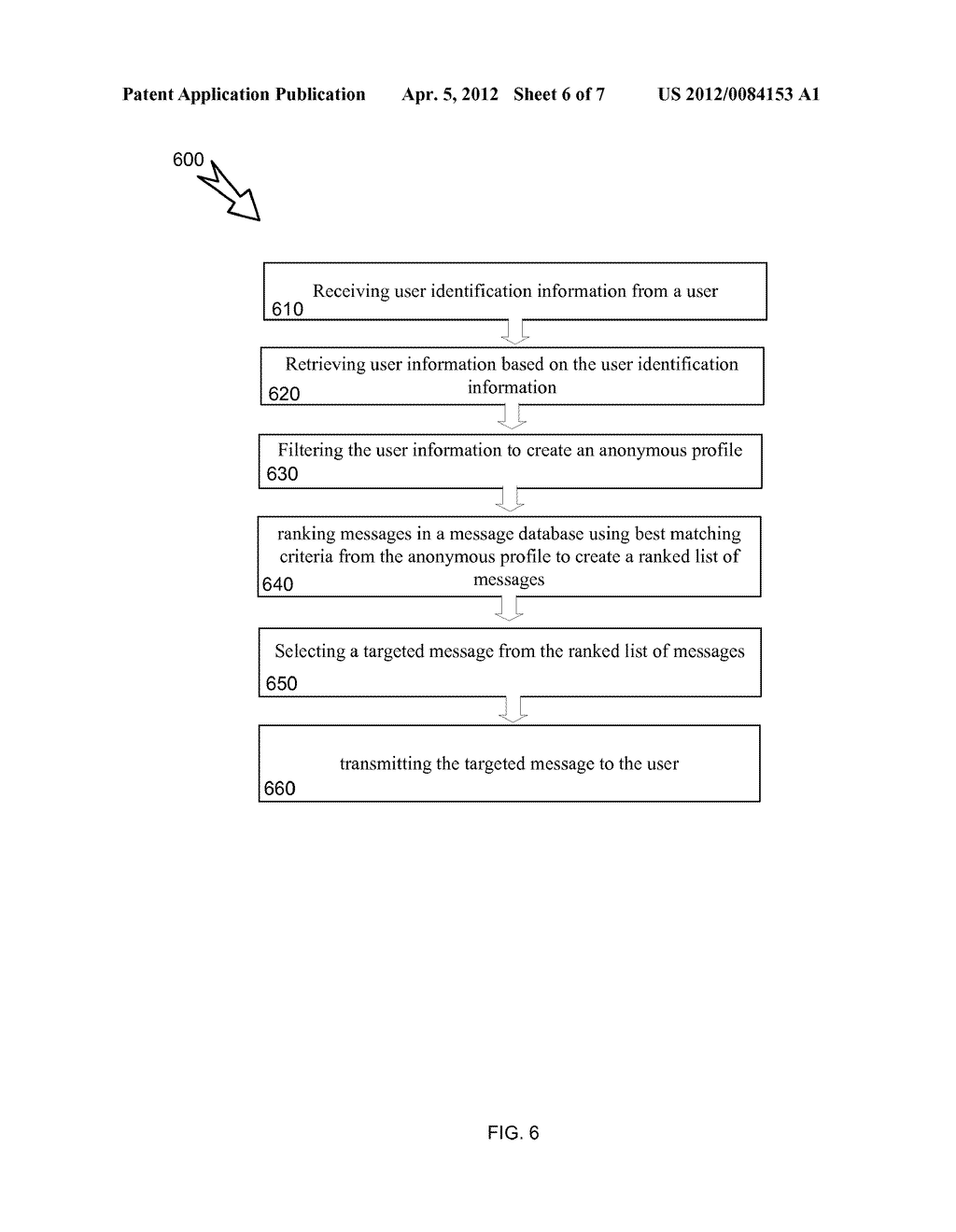 SYSTEM, METHOD, AND COMPUTER-READABLE MEDIUM FOR DISTRIBUTING TARGETED     DATA USING ANONYMOUS PROFILES - diagram, schematic, and image 07