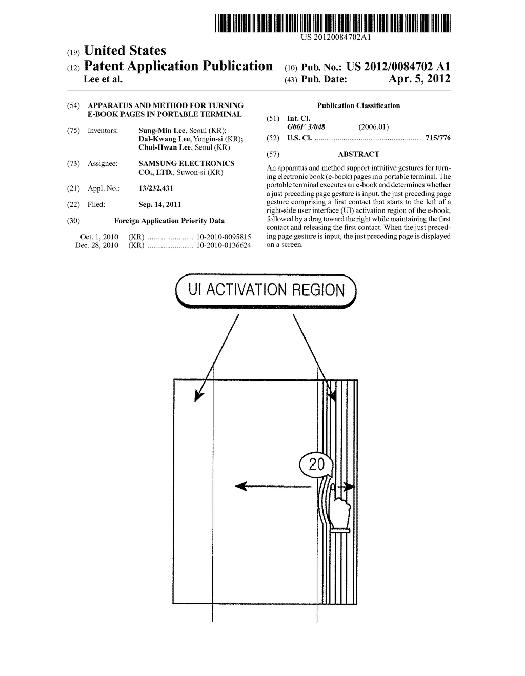 APPARATUS AND METHOD FOR TURNING E-BOOK PAGES IN PORTABLE TERMINAL - diagram, schematic, and image 01