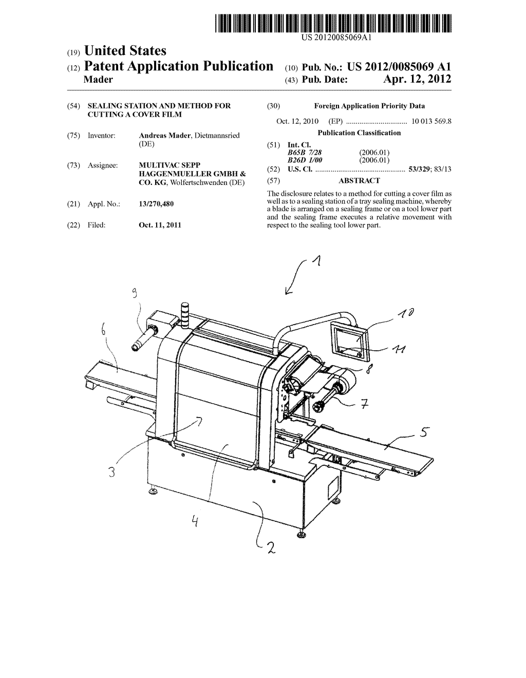 SEALING STATION AND METHOD FOR CUTTING A COVER FILM - diagram, schematic, and image 01