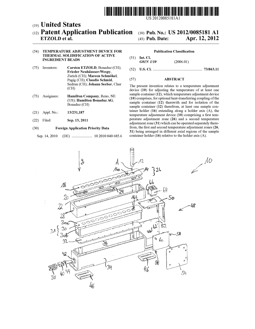 TEMPERATURE ADJUSTMENT DEVICE FOR THERMAL SOLIDIFICATION OF ACTIVE     INGREDIENT BEADS - diagram, schematic, and image 01