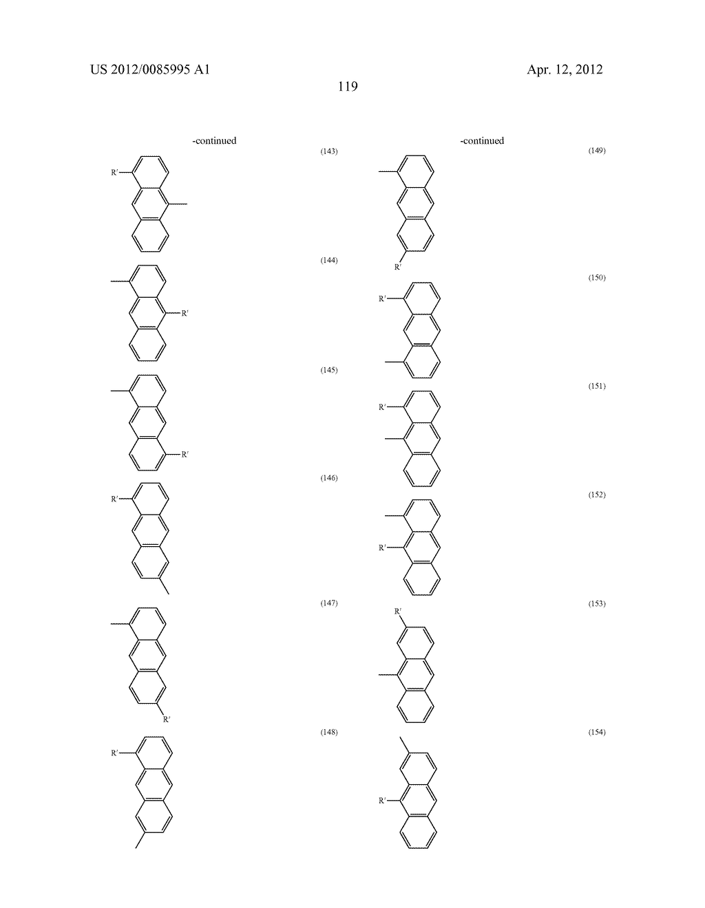 MATERIAL FOR ORGANIC ELECTROLUMINESCENCE DEVICE AND ORGANIC     ELECTROLUMINESCENCE DEVICE USING THE SAME - diagram, schematic, and image 120