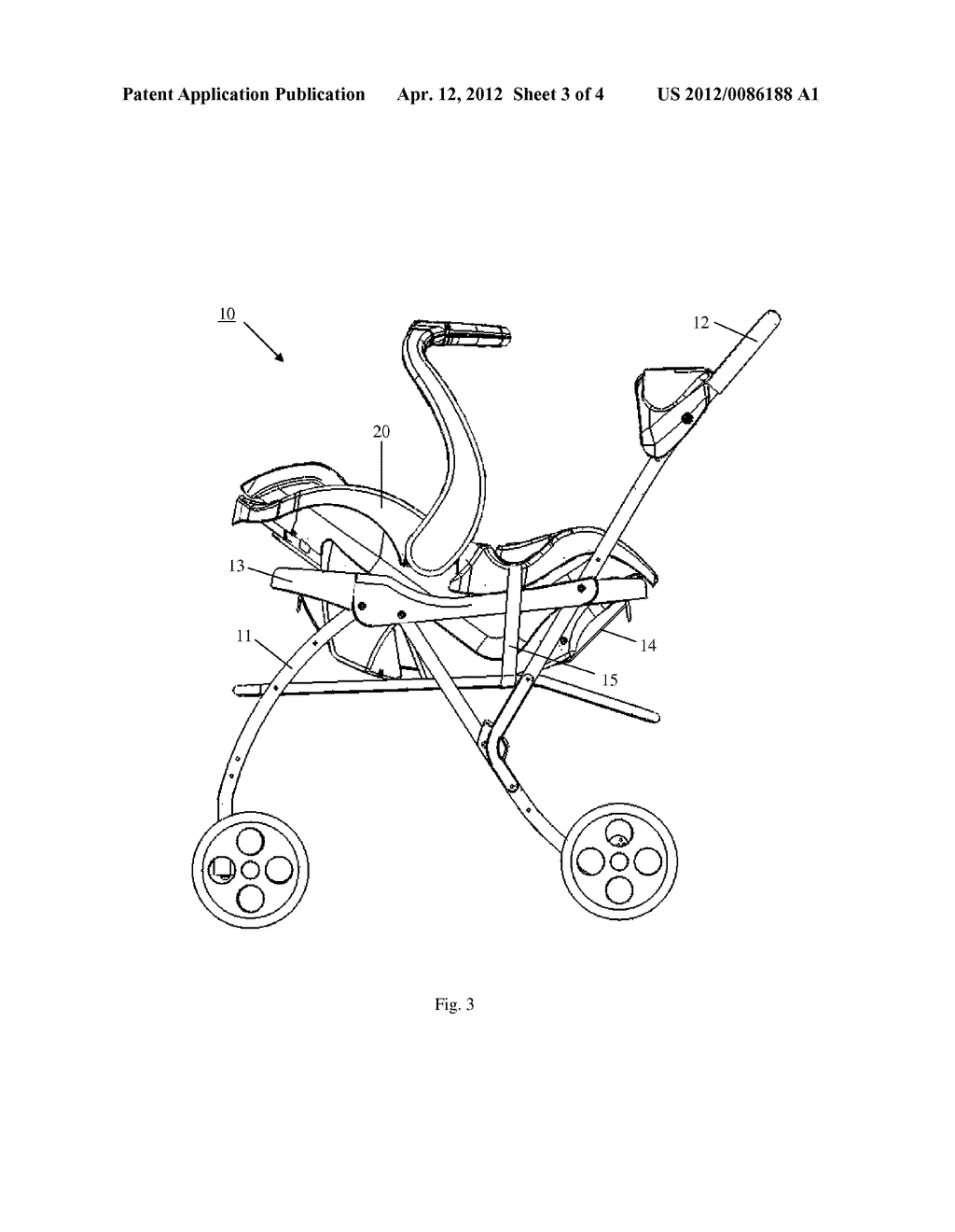 STROLLER WITH A RECEIVING FRAME AND SUPPORT STRAPS FOR RECEIVING A CAR     SEAT - diagram, schematic, and image 04