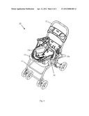 STROLLER WITH A RECEIVING FRAME AND SUPPORT STRAPS FOR RECEIVING A CAR     SEAT diagram and image