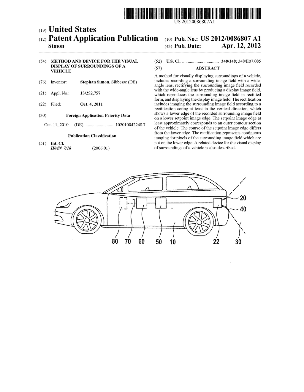 METHOD AND DEVICE FOR THE VISUAL DISPLAY OF SURROUNDINGS OF A VEHICLE - diagram, schematic, and image 01