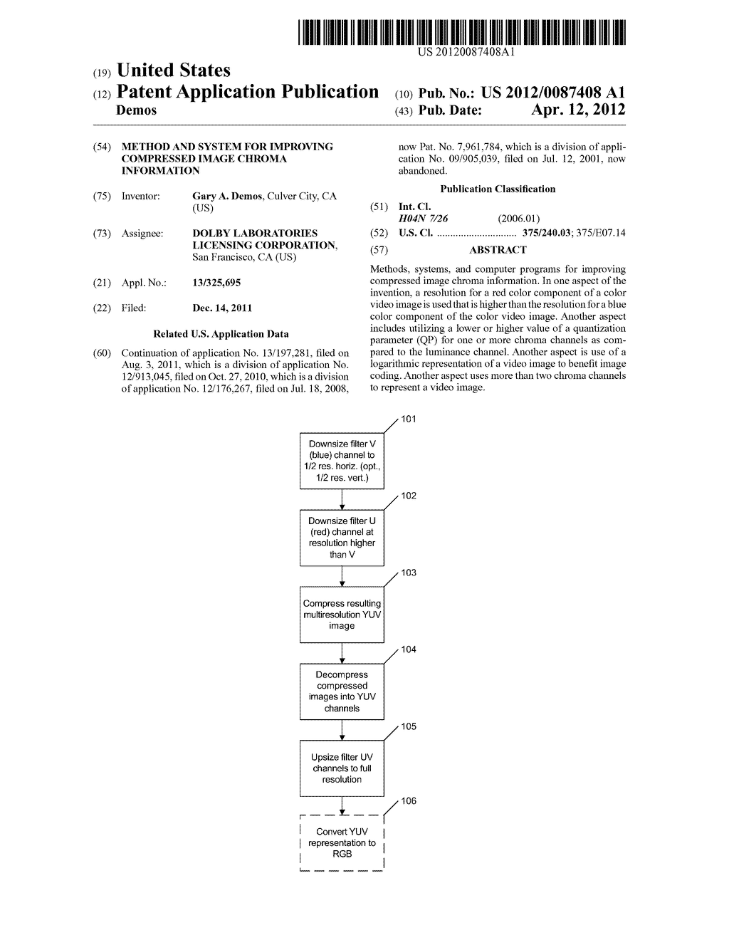 METHOD AND SYSTEM FOR IMPROVING COMPRESSED IMAGE CHROMA INFORMATION - diagram, schematic, and image 01