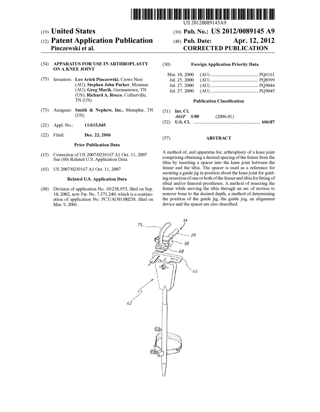 APPARATUS FOR USE IN ARTHROPLASTY ON A KNEE JOINT - diagram, schematic, and image 01