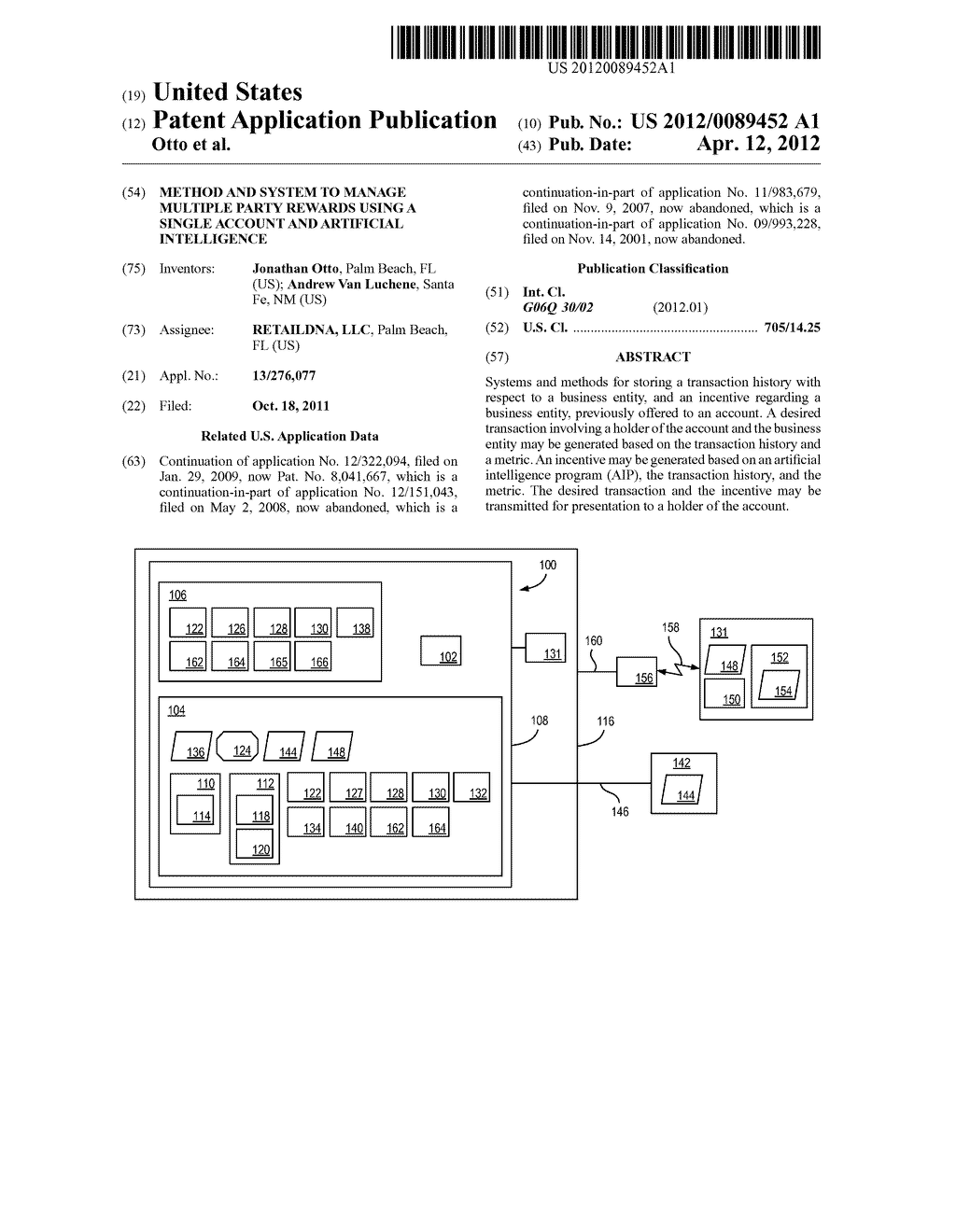 METHOD AND SYSTEM TO MANAGE MULTIPLE PARTY REWARDS USING A SINGLE ACCOUNT     AND ARTIFICIAL INTELLIGENCE - diagram, schematic, and image 01