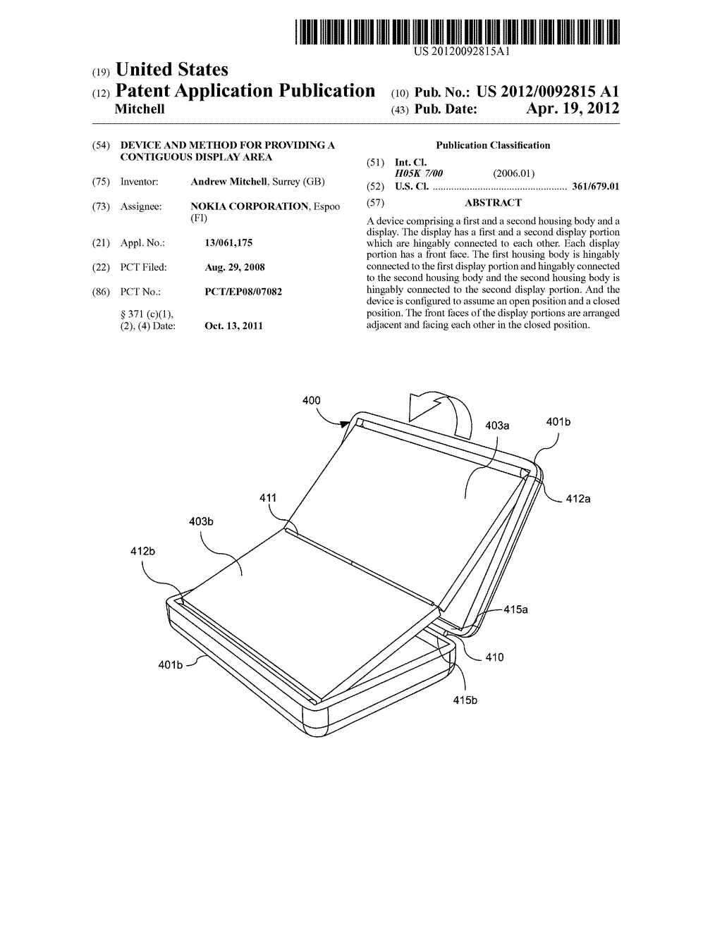 DEVICE AND METHOD FOR PROVIDING A CONTIGUOUS DISPLAY AREA - diagram, schematic, and image 01