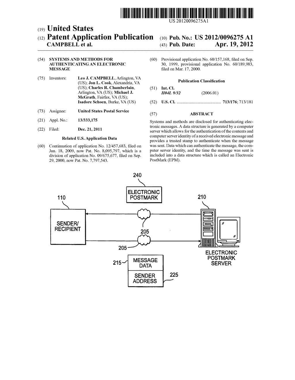 SYSTEMS AND METHODS FOR AUTHENTICATING AN ELECTRONIC MESSAGE - diagram, schematic, and image 01