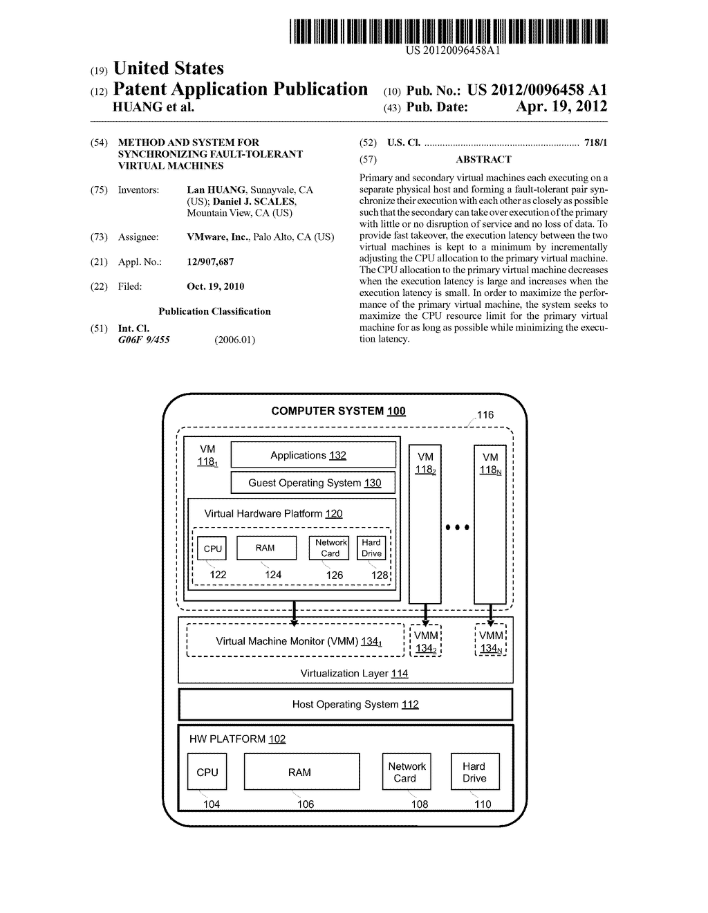 Method and System for Synchronizing Fault-Tolerant Virtual Machines - diagram, schematic, and image 01