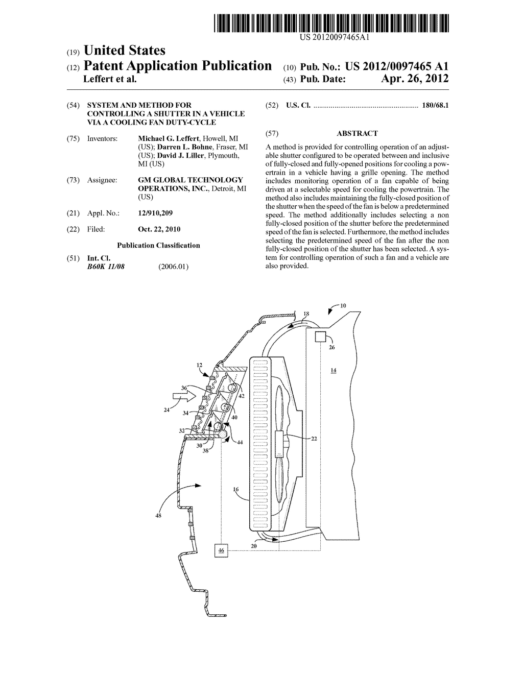 SYSTEM AND METHOD FOR CONTROLLING A SHUTTER IN A VEHICLE VIA A COOLING FAN     DUTY-CYCLE - diagram, schematic, and image 01