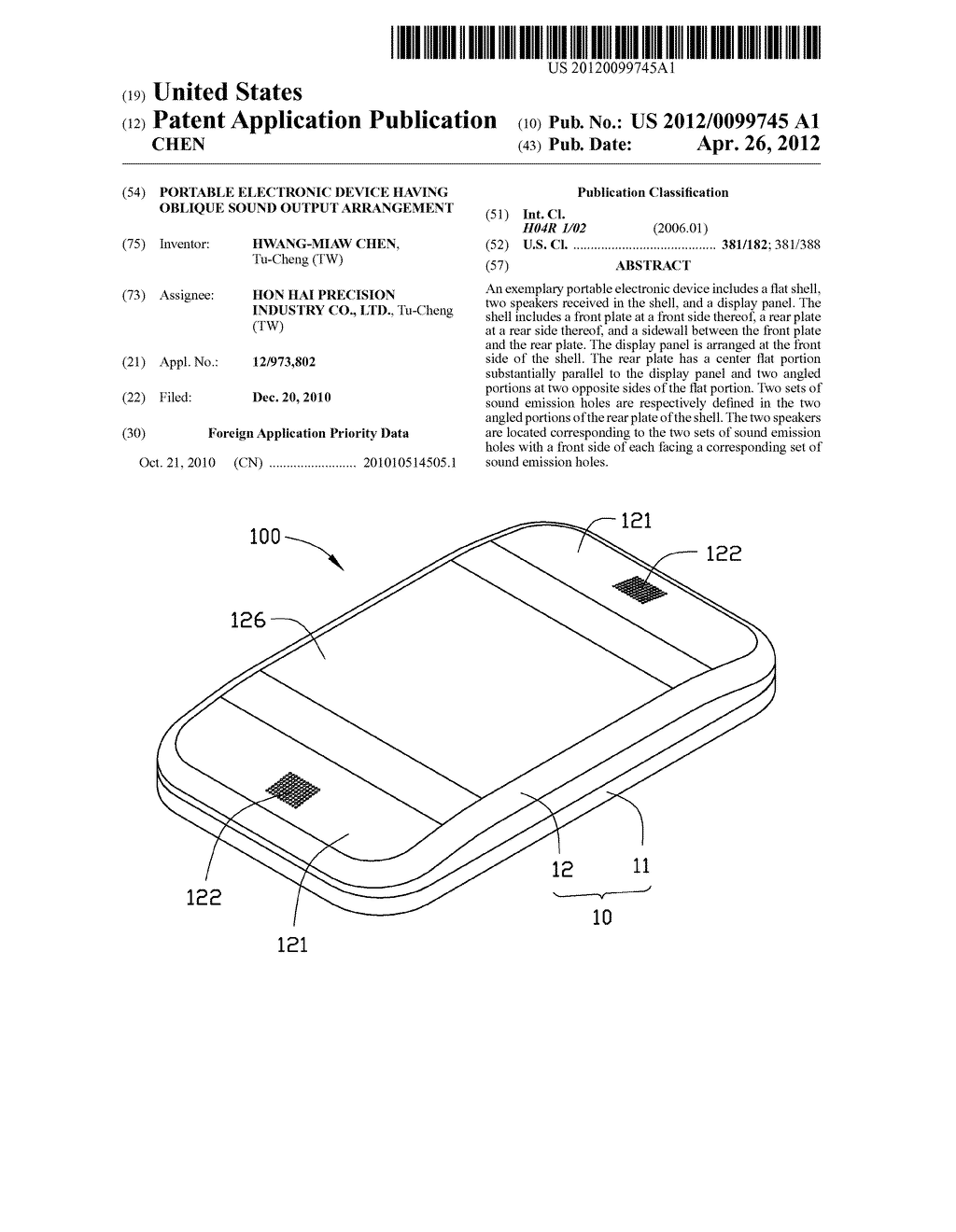 PORTABLE ELECTRONIC DEVICE HAVING OBLIQUE SOUND OUTPUT ARRANGEMENT - diagram, schematic, and image 01