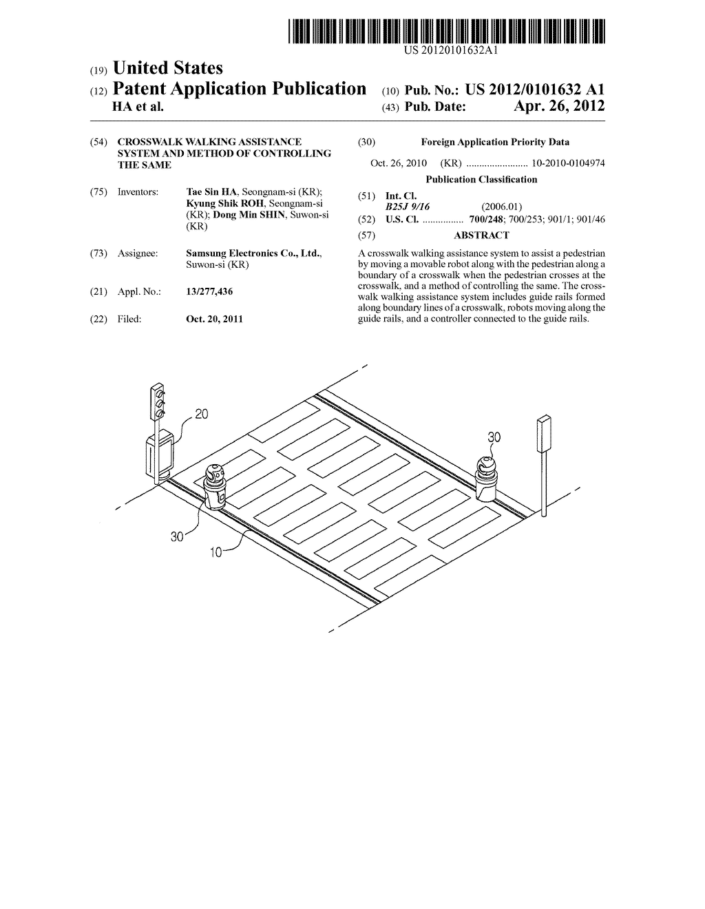 CROSSWALK WALKING ASSISTANCE SYSTEM AND METHOD OF CONTROLLING THE SAME - diagram, schematic, and image 01