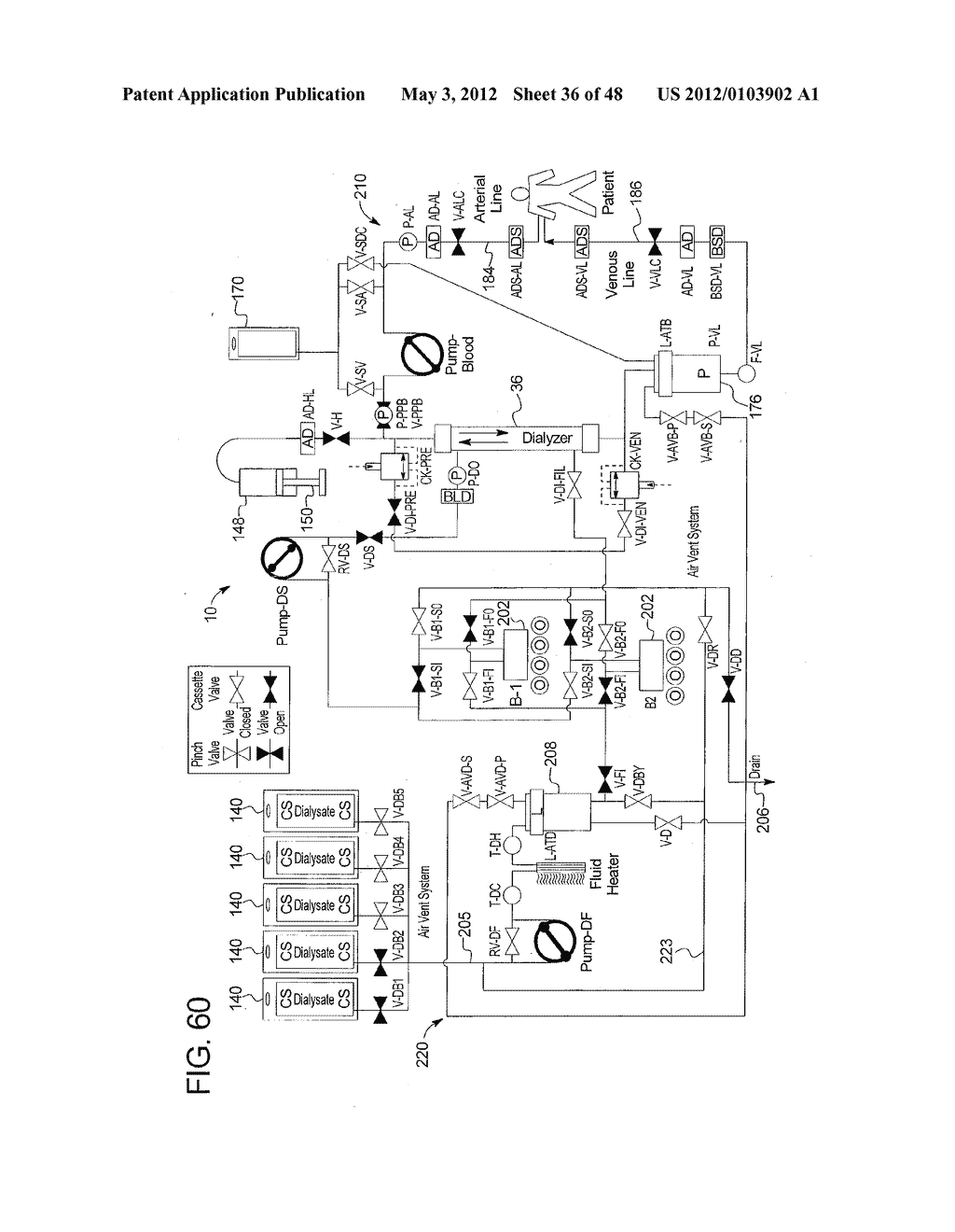 PERSONAL HEMODIALYSIS SYSTEM INCLUDING PRIMING SEQUENCE AND METHODS OF     SAME - diagram, schematic, and image 37