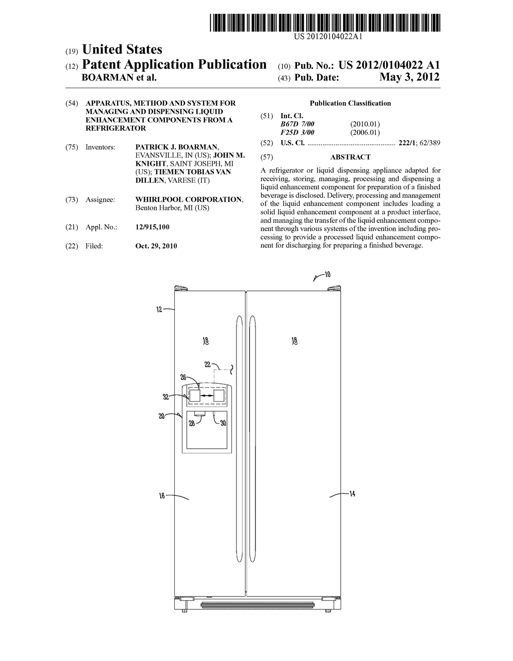 APPARATUS, METHOD AND SYSTEM FOR MANAGING AND DISPENSING LIQUID     ENHANCEMENT COMPONENTS FROM A REFRIGERATOR - diagram, schematic, and image 01