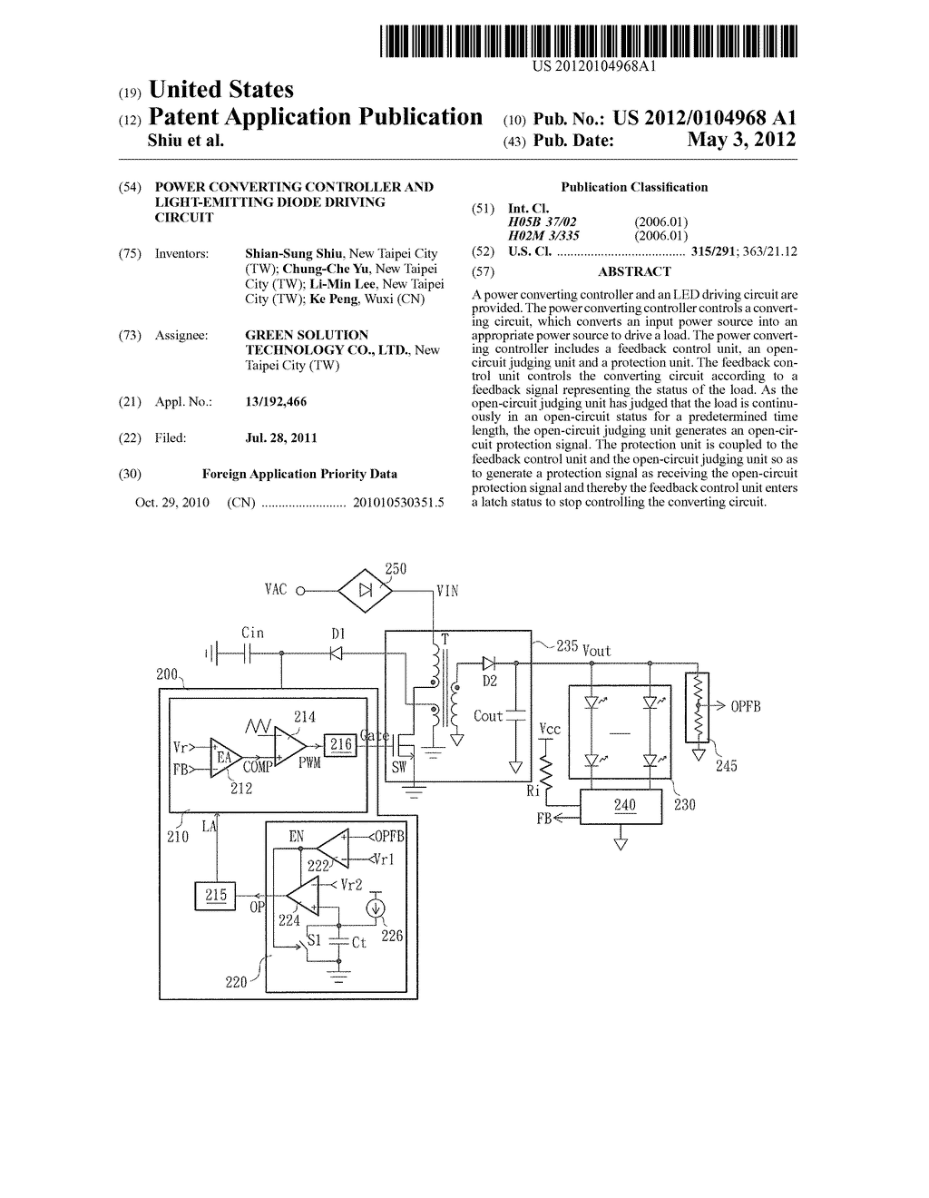 POWER CONVERTING CONTROLLER AND LIGHT-EMITTING DIODE DRIVING CIRCUIT - diagram, schematic, and image 01