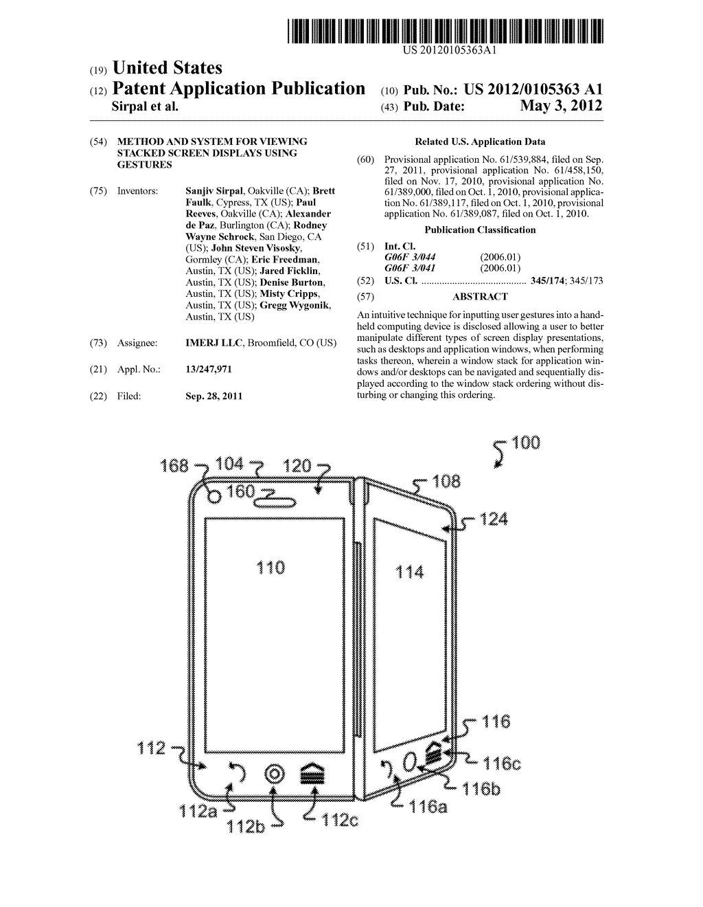 METHOD AND SYSTEM FOR VIEWING STACKED SCREEN DISPLAYS USING GESTURES - diagram, schematic, and image 01
