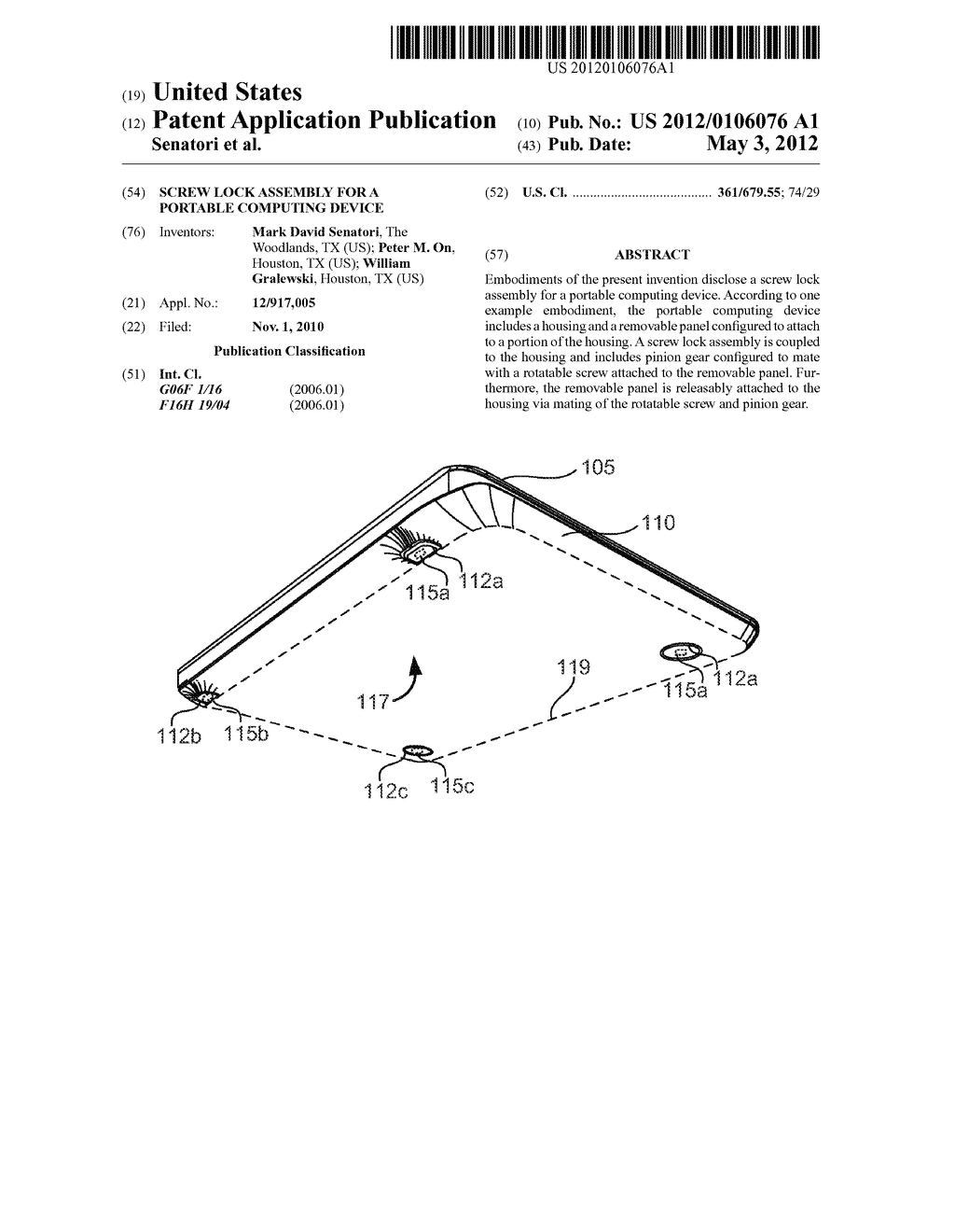 SCREW LOCK ASSEMBLY FOR A PORTABLE COMPUTING DEVICE - diagram, schematic, and image 01