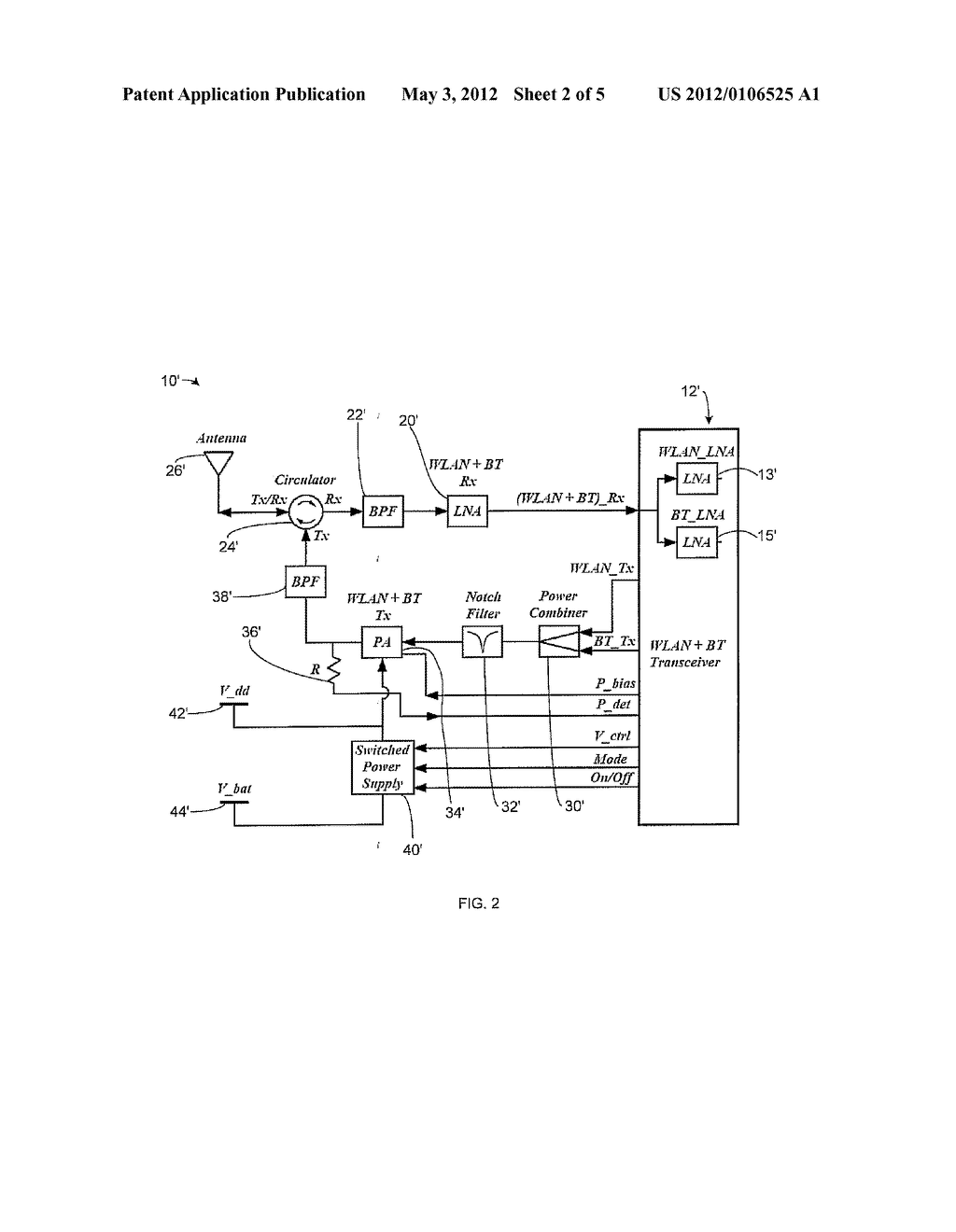 MOBILE WIRELESS COMMUNICATIONS DEVICE HAVING A SINGLE BLUETOOTH / WIRELESS     LOCAL AREA NETWORK ANTENNA AND ASSOCIATED METHODS - diagram, schematic, and image 03