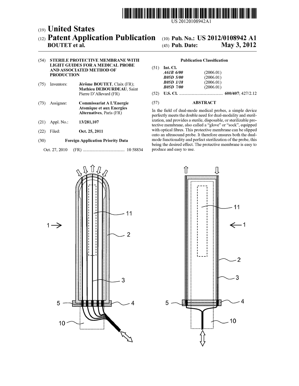 Sterile Protective Membrane with Light Guides for a Medical Probe and     Associated Method of Production - diagram, schematic, and image 01