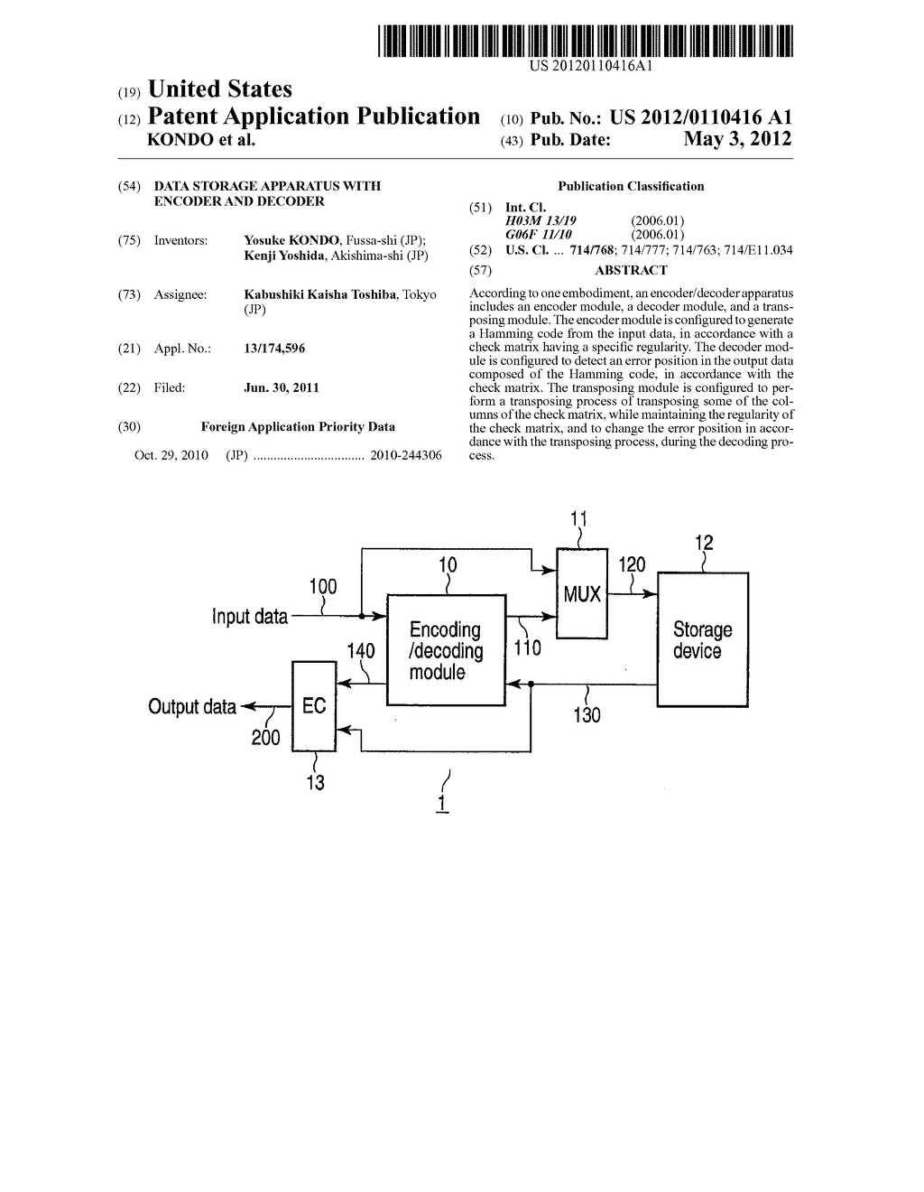 DATA STORAGE APPARATUS WITH ENCODER AND DECODER - diagram, schematic, and image 01