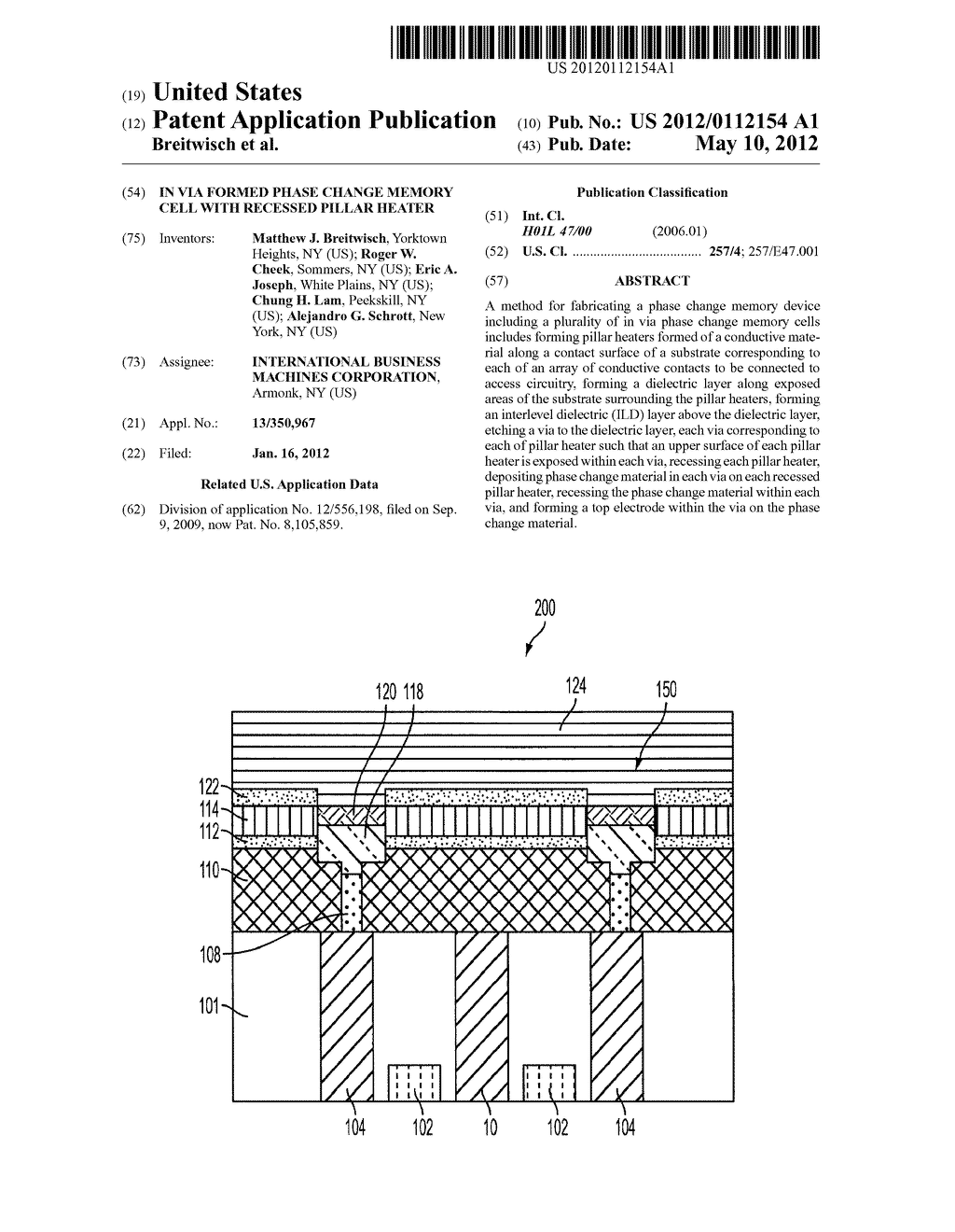 IN VIA FORMED PHASE CHANGE MEMORY CELL WITH RECESSED PILLAR HEATER - diagram, schematic, and image 01