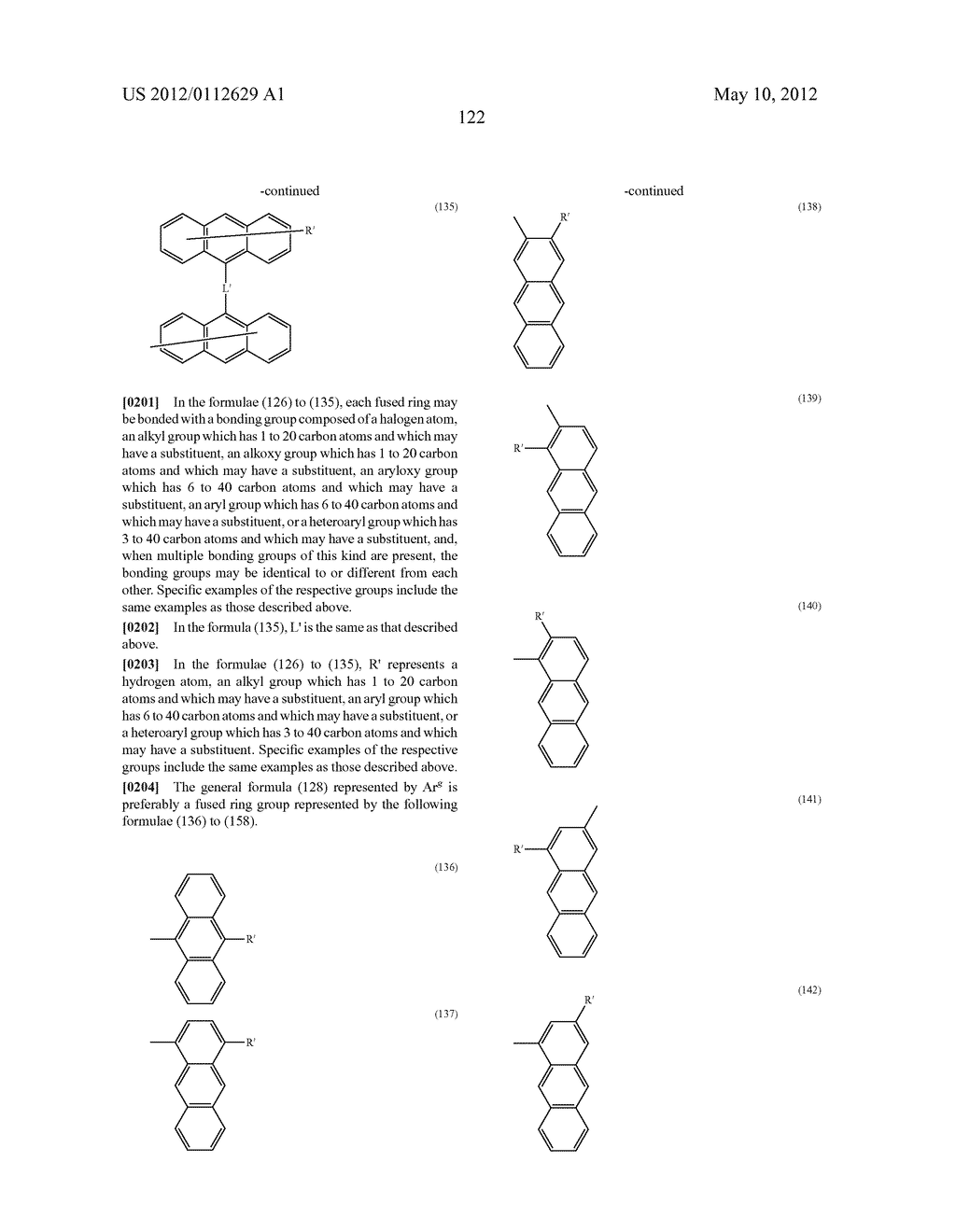 MATERIAL FOR ORGANIC ELECTROLUMINESCENCE DEVICE AND ORGANIC     ELECTROLUMINESCENCE DEVICE USING THE SAME - diagram, schematic, and image 123