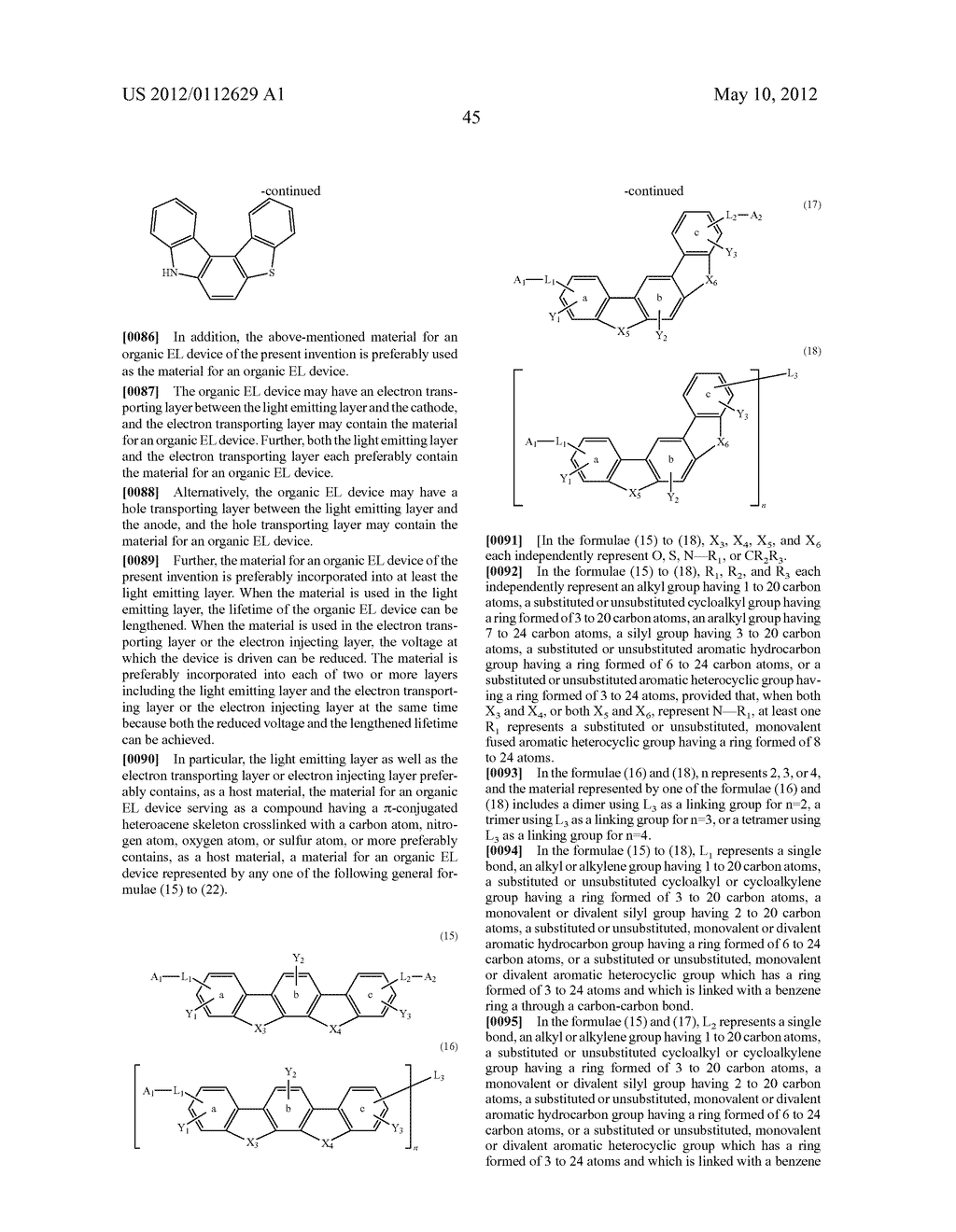 MATERIAL FOR ORGANIC ELECTROLUMINESCENCE DEVICE AND ORGANIC     ELECTROLUMINESCENCE DEVICE USING THE SAME - diagram, schematic, and image 46