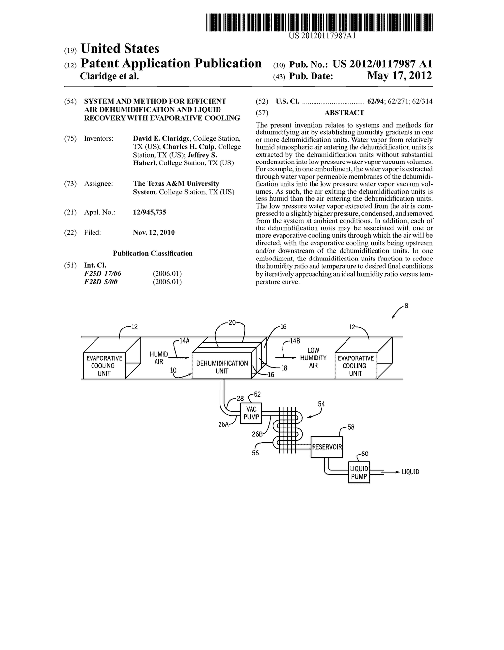 SYSTEM AND METHOD FOR EFFICIENT AIR DEHUMIDIFICATION AND LIQUID RECOVERY     WITH EVAPORATIVE COOLING - diagram, schematic, and image 01