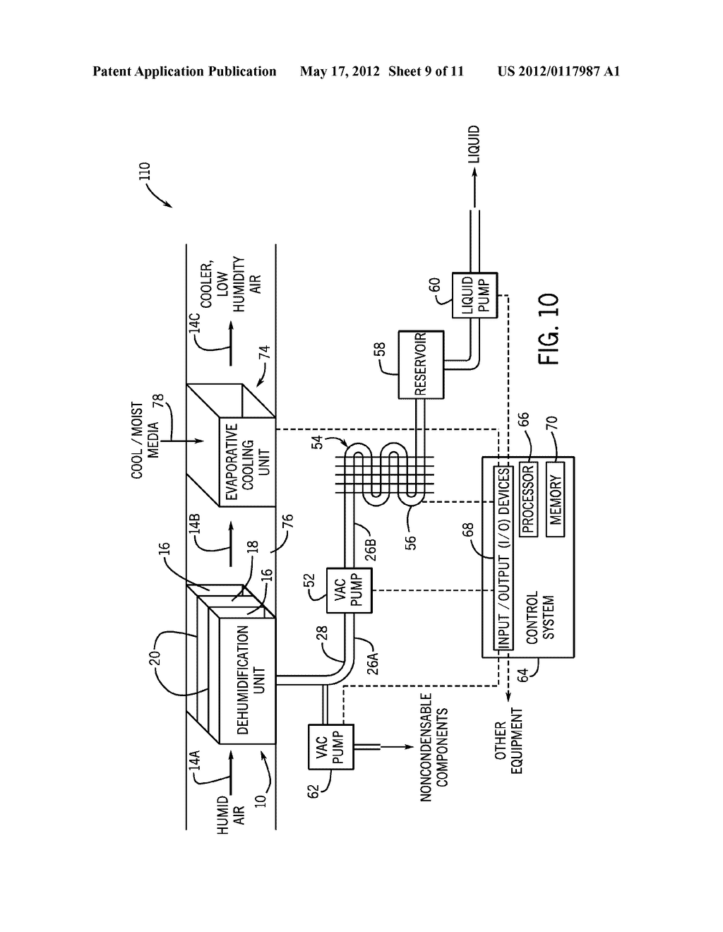 SYSTEM AND METHOD FOR EFFICIENT AIR DEHUMIDIFICATION AND LIQUID RECOVERY     WITH EVAPORATIVE COOLING - diagram, schematic, and image 10