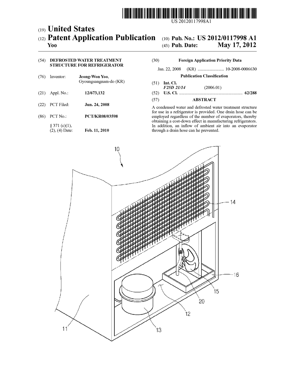 DEFROSTED WATER TREATMENT STRUCTURE FOR REFRIGERATOR - diagram, schematic, and image 01