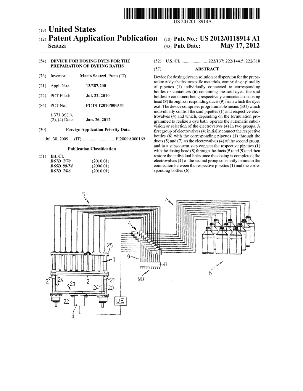 DEVICE FOR DOSING DYES FOR THE PREPARATION OF DYEING BATHS - diagram, schematic, and image 01