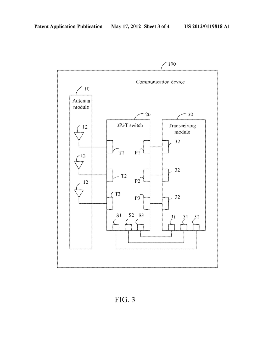 THREE-POLE THREE-THROW SWITCH AND COMMUNICATION DEVICE - diagram, schematic, and image 04