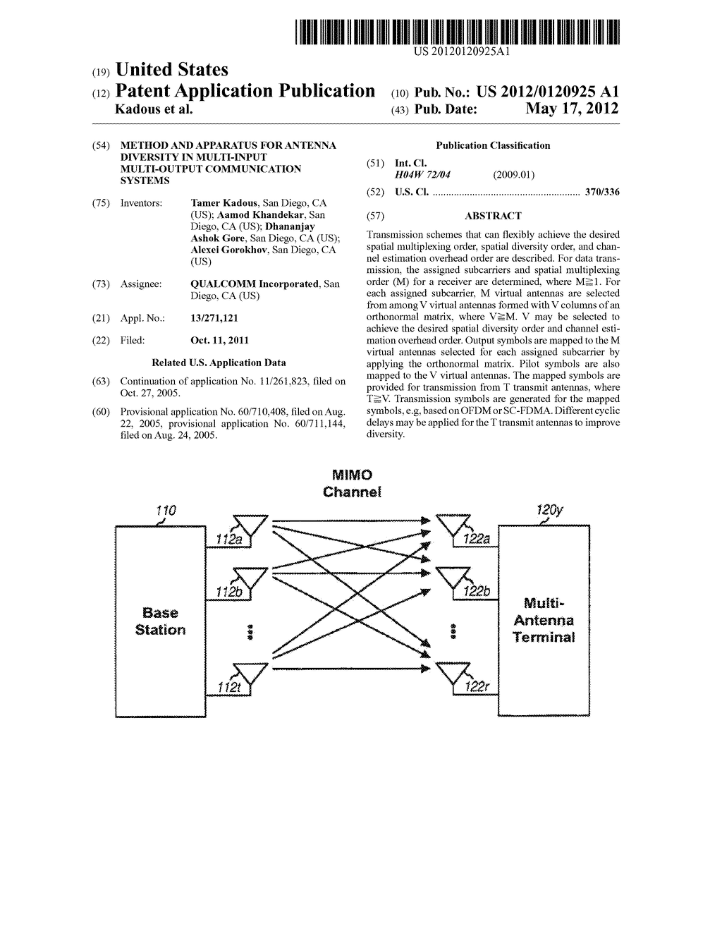 METHOD AND APPARATUS FOR ANTENNA DIVERSITY IN MULTI-INPUT MULTI-OUTPUT     COMMUNICATION SYSTEMS - diagram, schematic, and image 01