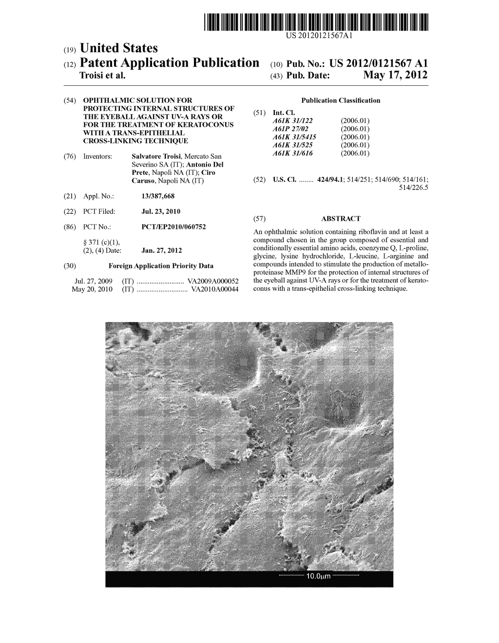 OPHTHALMIC SOLUTION FOR PROTECTING INTERNAL STRUCTURES OF THE EYEBALL     AGAINST UV-A RAYS OR FOR THE TREATMENT OF KERATOCONUS WITH A     TRANS-EPITHELIAL CROSS-LINKING TECHNIQUE - diagram, schematic, and image 01