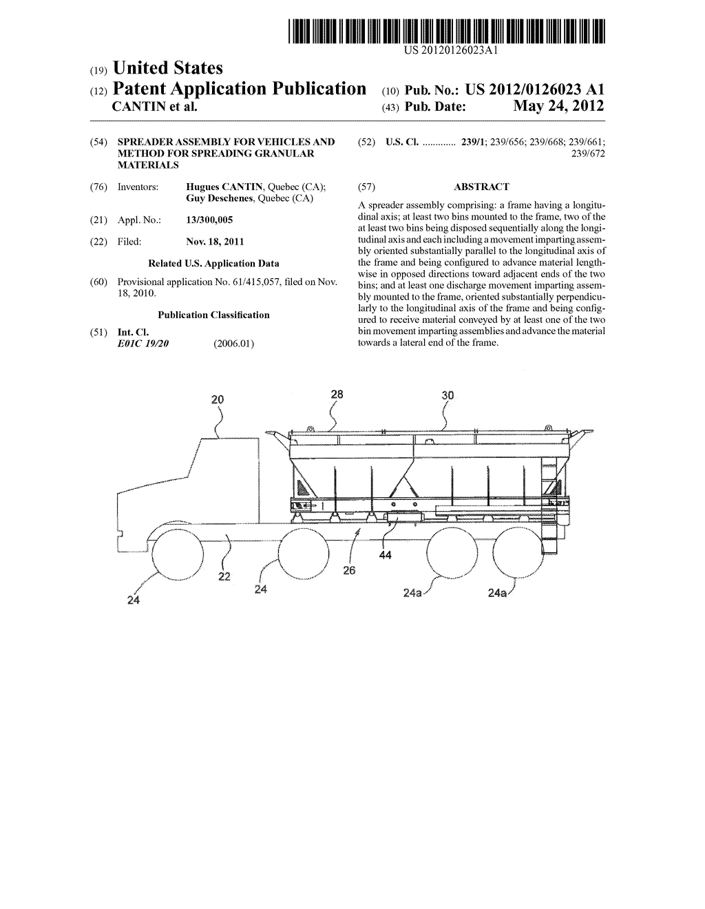 SPREADER ASSEMBLY FOR VEHICLES AND METHOD FOR SPREADING GRANULAR MATERIALS - diagram, schematic, and image 01
