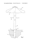 UMBRELLA AND ANCHORING DEVICE AND METHOD FOR USING SAME diagram and image