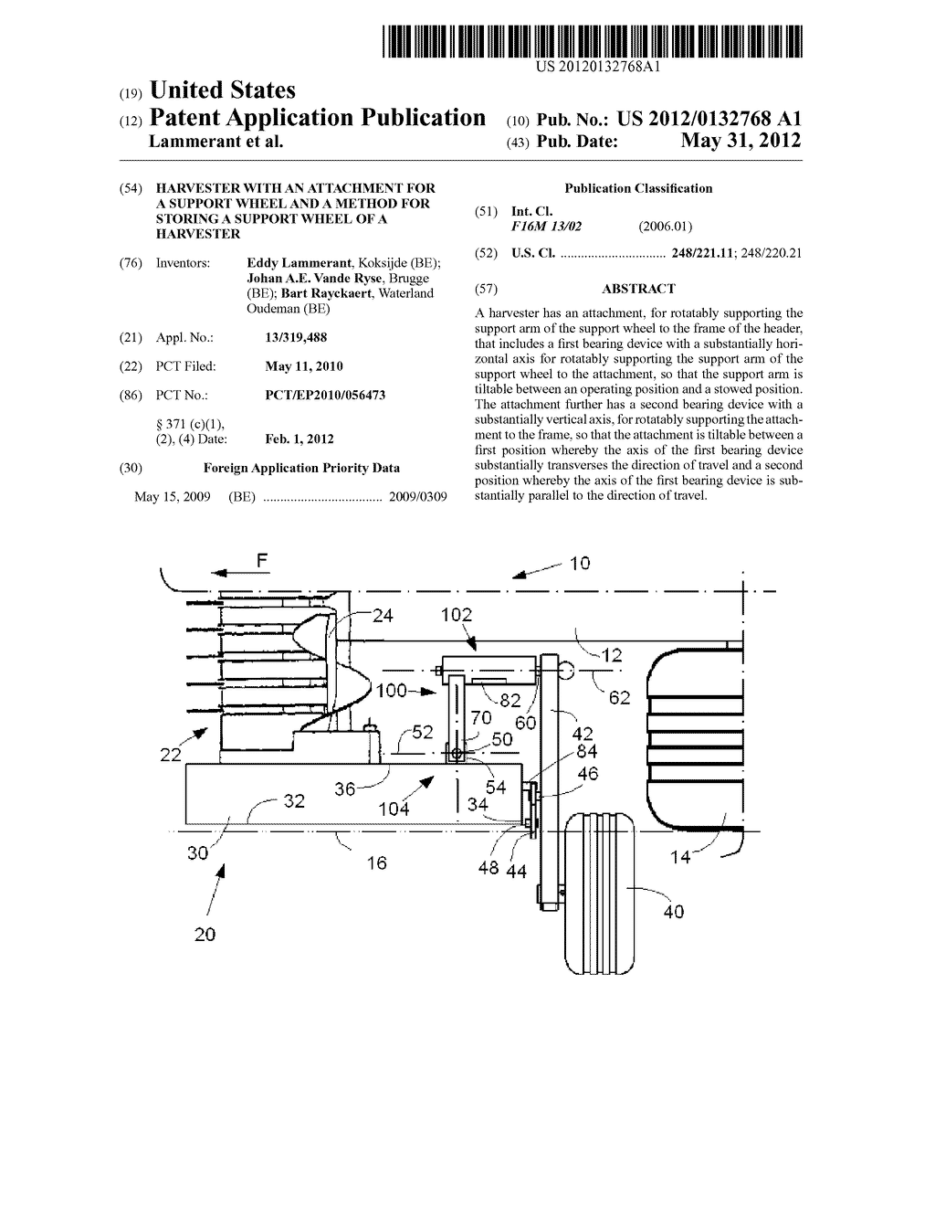 Harvester with an Attachment for a Support Wheel and a Method for Storing     a Support Wheel of a Harvester - diagram, schematic, and image 01