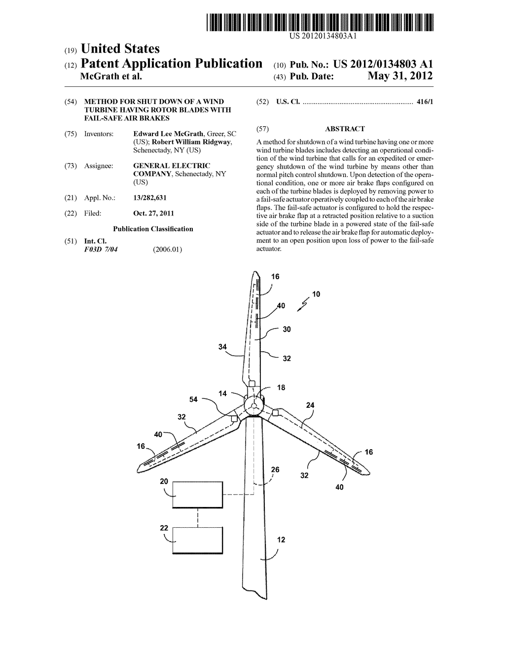 METHOD FOR SHUT DOWN OF A WIND TURBINE HAVING ROTOR BLADES WITH FAIL-SAFE     AIR BRAKES - diagram, schematic, and image 01