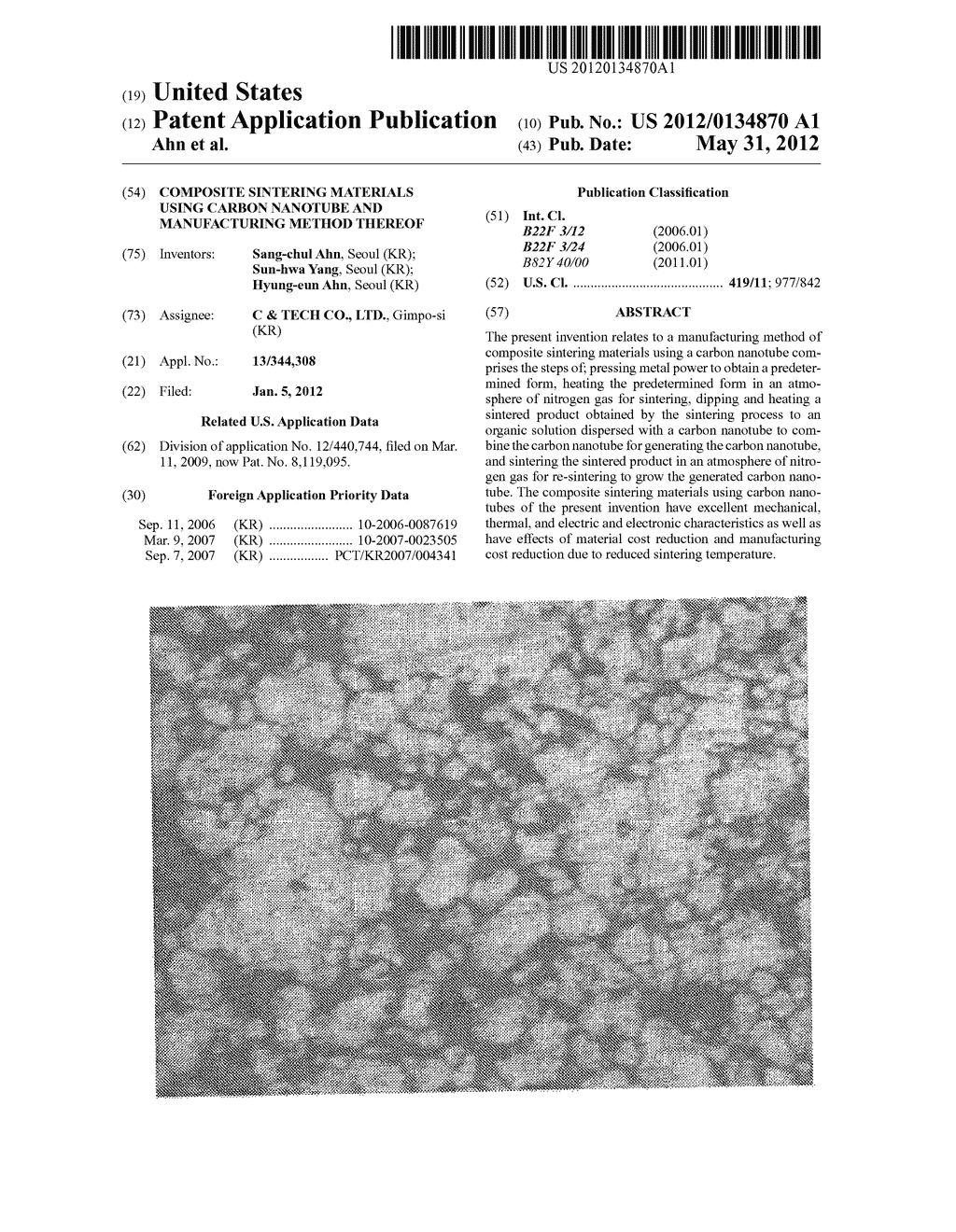 COMPOSITE SINTERING MATERIALS USING CARBON NANOTUBE AND MANUFACTURING     METHOD THEREOF - diagram, schematic, and image 01