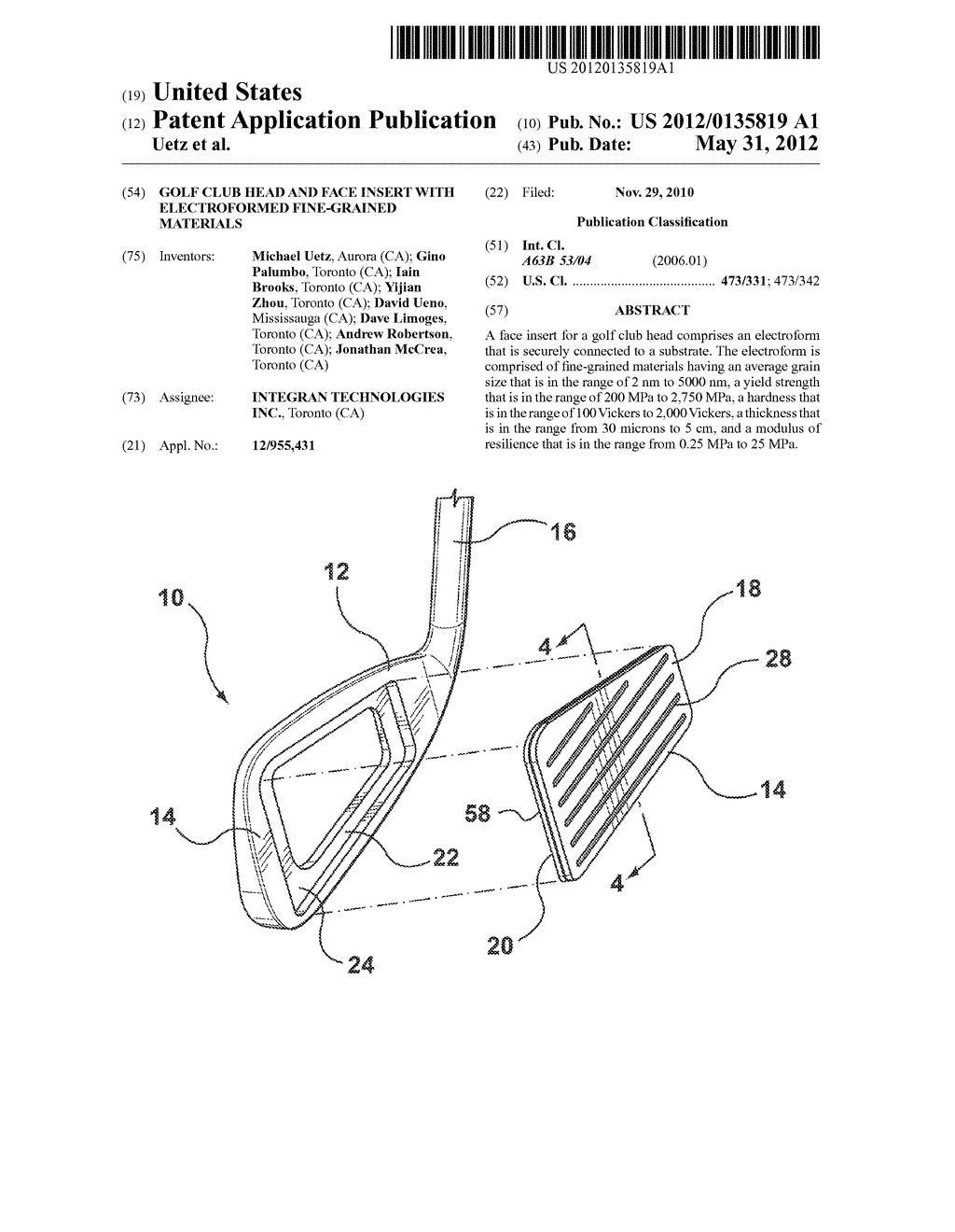 GOLF CLUB HEAD AND FACE INSERT WITH ELECTROFORMED FINE-GRAINED MATERIALS - diagram, schematic, and image 01