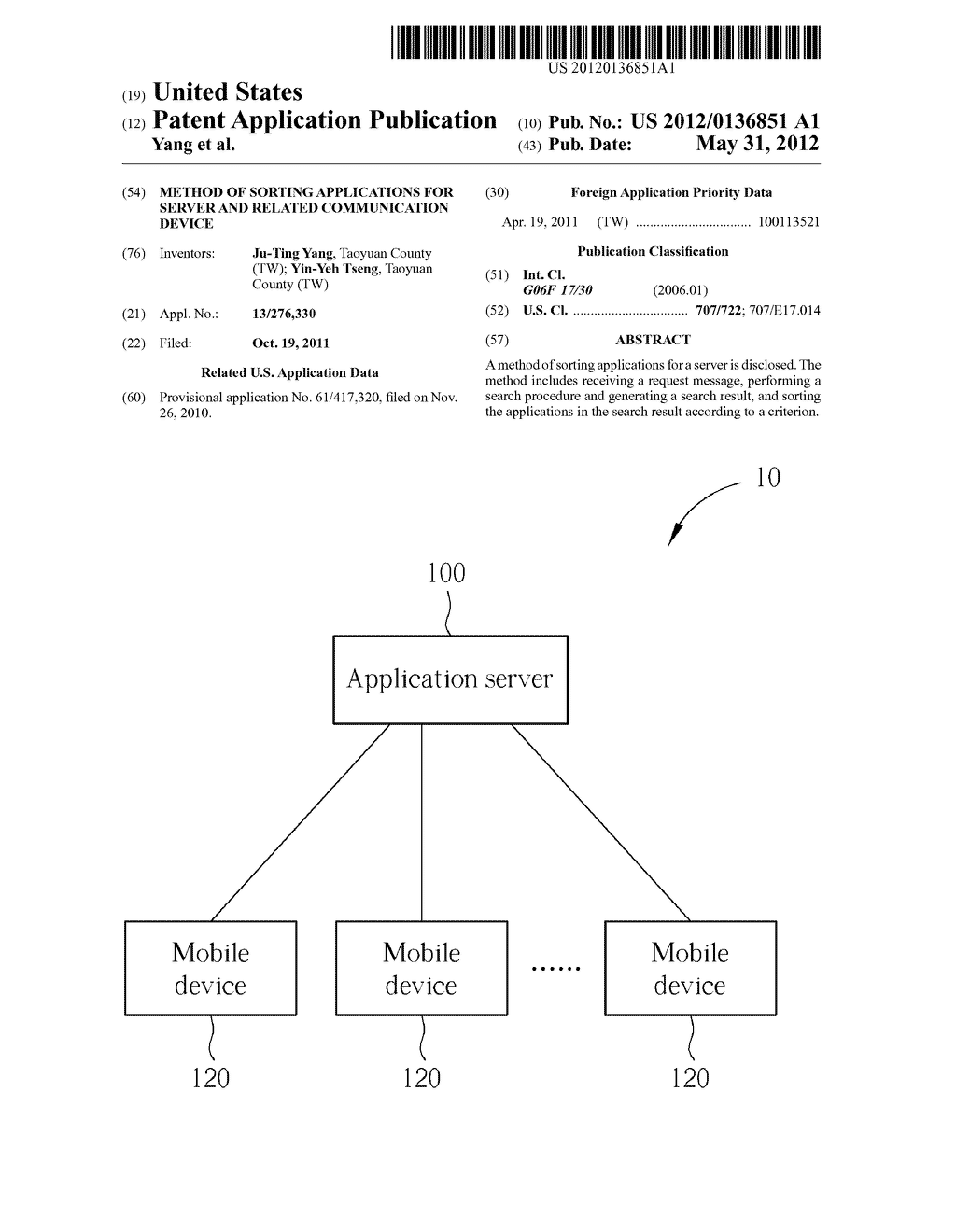 Method of Sorting Applications for Server and Related Communication Device - diagram, schematic, and image 01